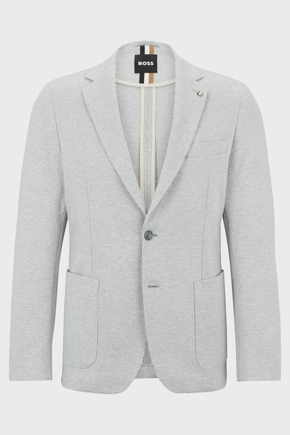 Boss Çizgili Streç Kumaştan Slim Fit Astarsız Blazer Erkek Ceket 50489396 041 GRİ - 6