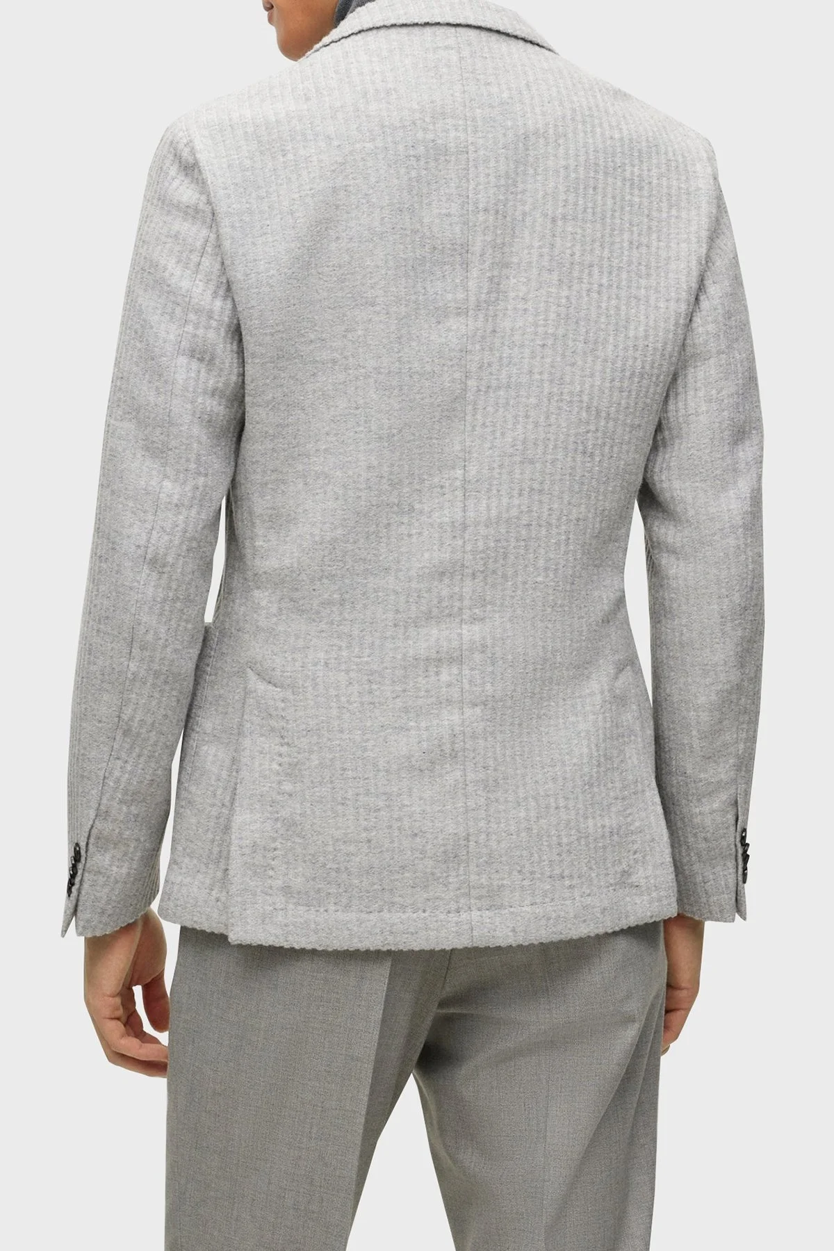 Boss Çizgili Yün Karışımlı Slim Fit Erkek Ceket 50502677 041 GRİ - 2