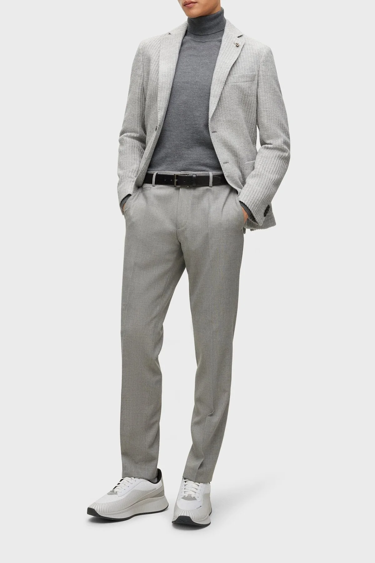 Boss Çizgili Yün Karışımlı Slim Fit Erkek Ceket 50502677 041 GRİ - 3