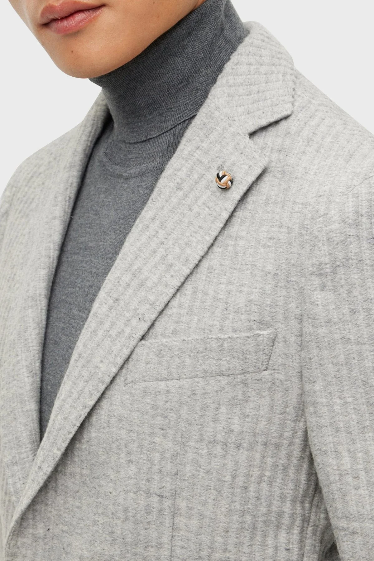 Boss Çizgili Yün Karışımlı Slim Fit Erkek Ceket 50502677 041 GRİ - 4