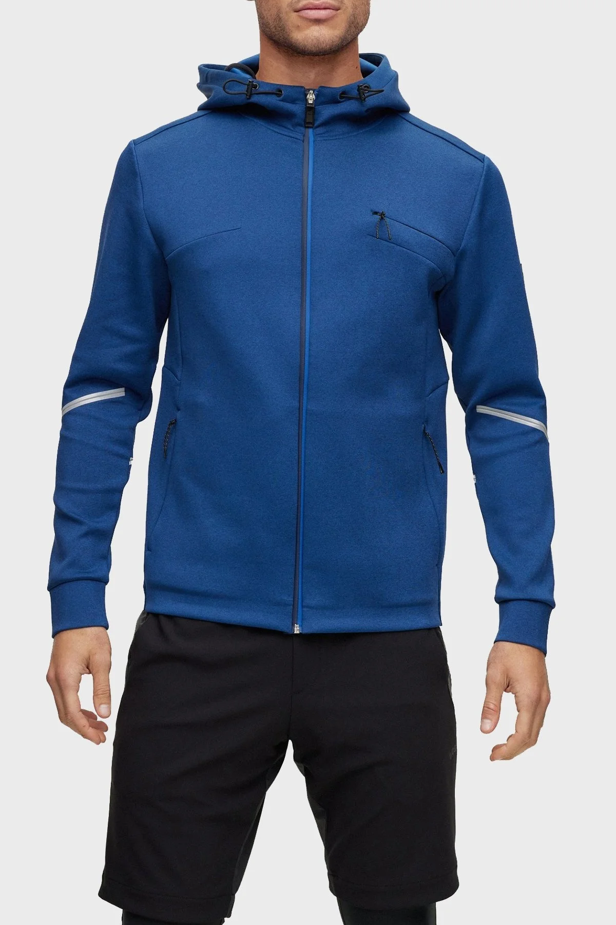 Boss Dekoratif Yansıtıcı Detaylı Fermuarlı Kapüşonlu Erkek Sweat 50483363 402 LACİVERT - 1