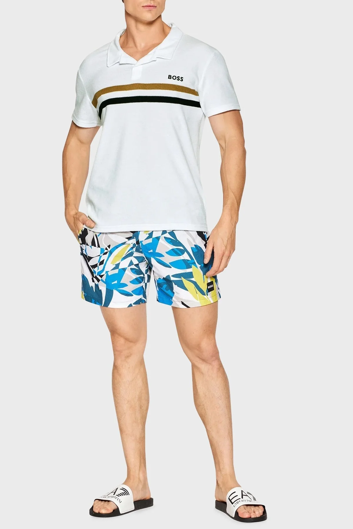 Boss Deniz Şort Desenli Belden Bağlamalı Cepli Erkek Mayo Short 50469326 271 MAVİ-BEYAZ - 2