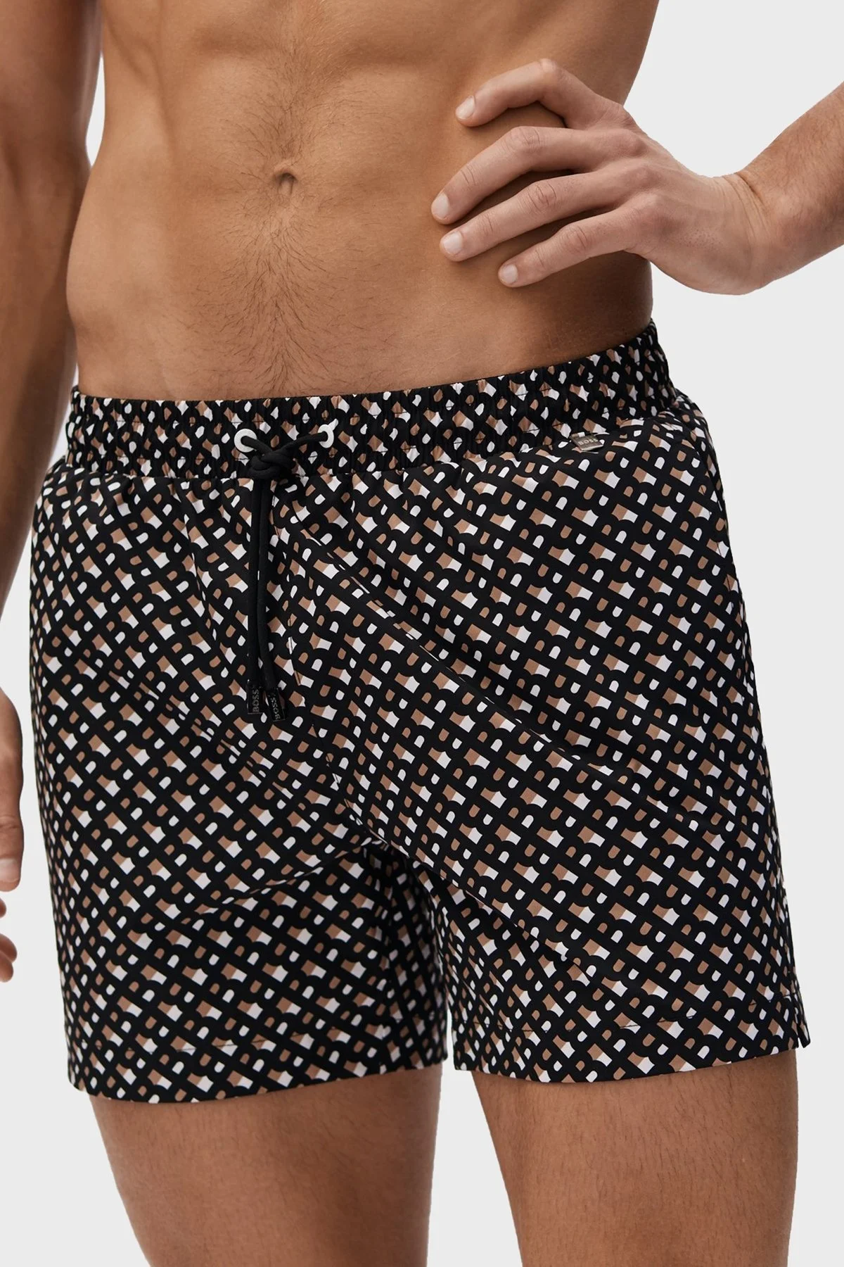 Boss Deniz Şort Desenli Belden Bağlamalı Cepli Erkek Mayo Short 50469341 004 SİYAH - 2