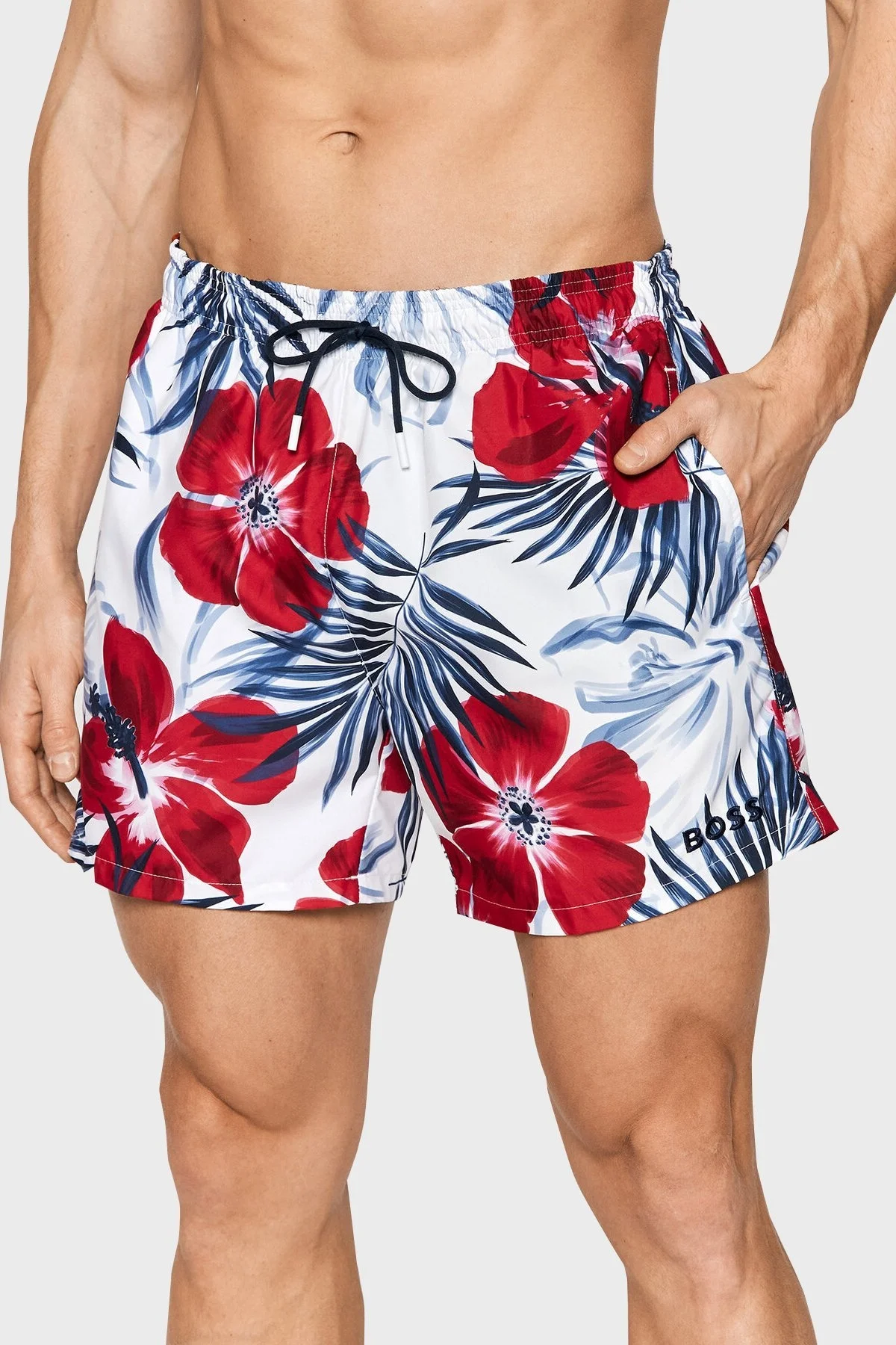 Boss Deniz Şort Desenli Belden Bağlamalı Erkek Mayo Short 50469321 162 MAVİ-BEYAZ - 2