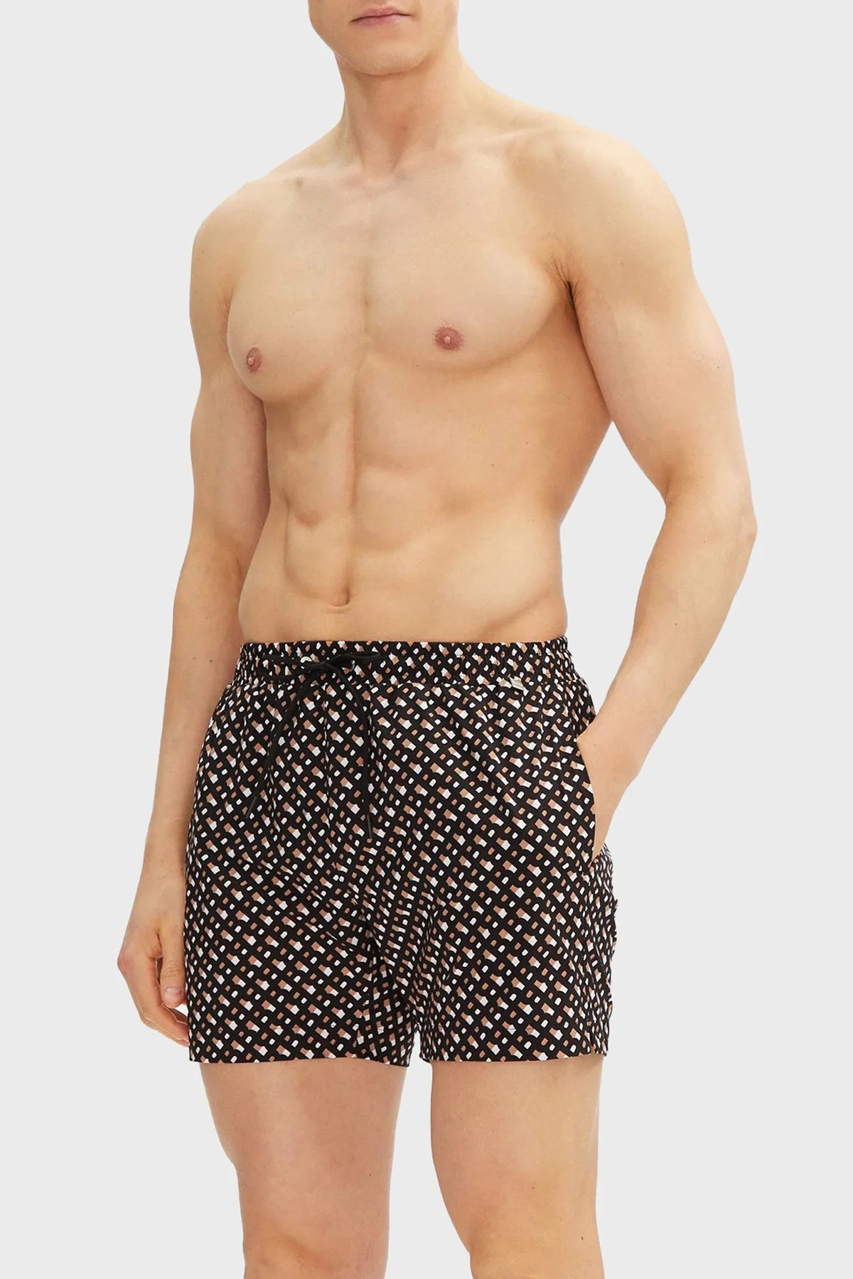 Boss Deniz Şortu Monogram Baskılı Tamamı Astarlı Hızlı Kuruyan Erkek Mayo Short 50515720 001 SİYAH - 1