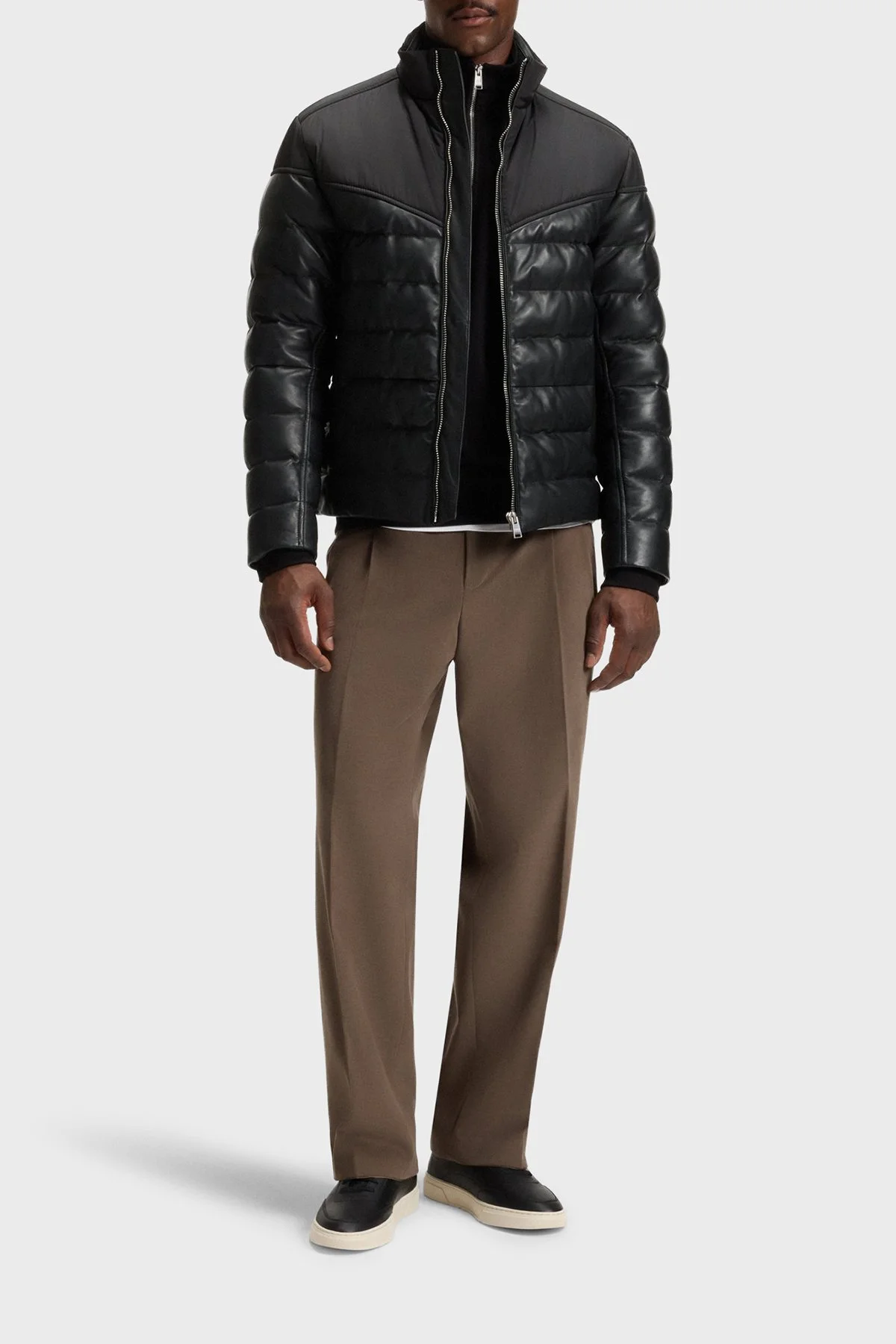 Boss Deri Regular Fit Dik Yaka Kapitoneli Şişme Erkek Mont 50547672 001 SİYAH - 2