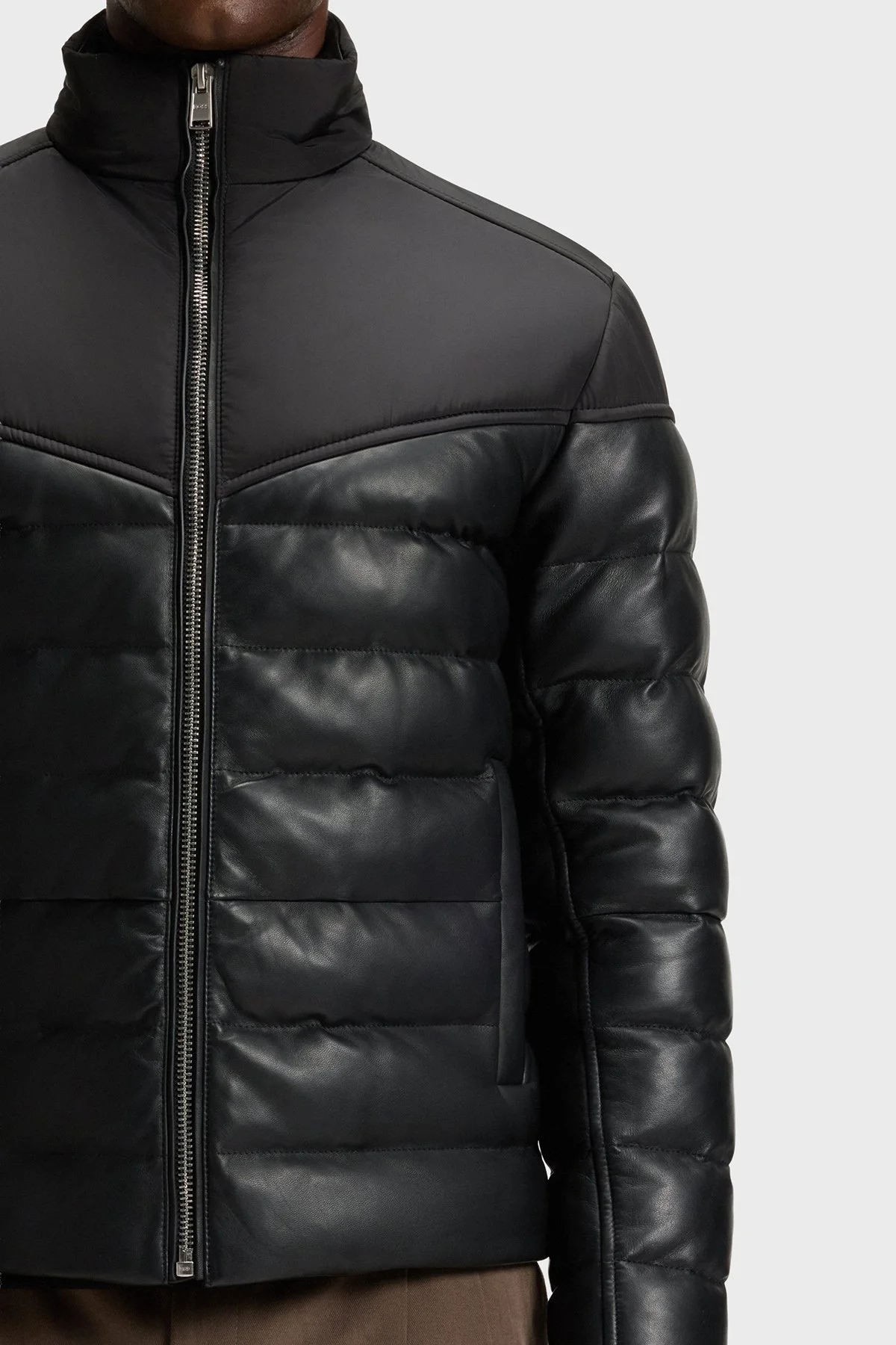 Boss Deri Regular Fit Dik Yaka Kapitoneli Şişme Erkek Mont 50547672 001 SİYAH - 5