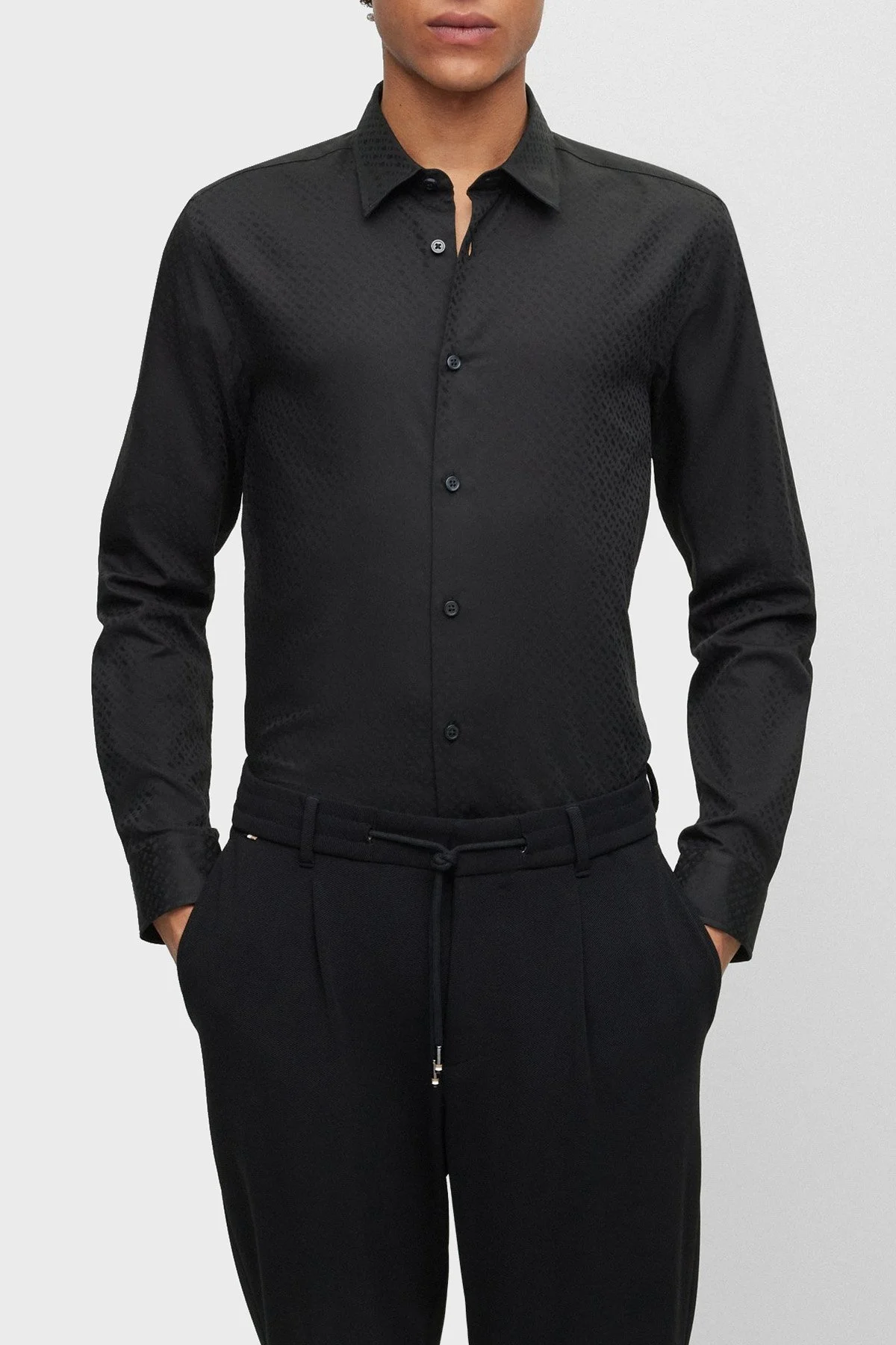 Boss Desenli % 100 Pamuk Slim Fit Erkek Gömlek 50483697 001 SİYAH - 1