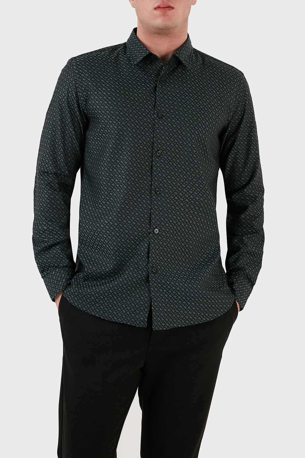 Boss Desenli % 100 Pamuk Slim Fit Erkek Gömlek 50483697 445 YEŞİL - 1