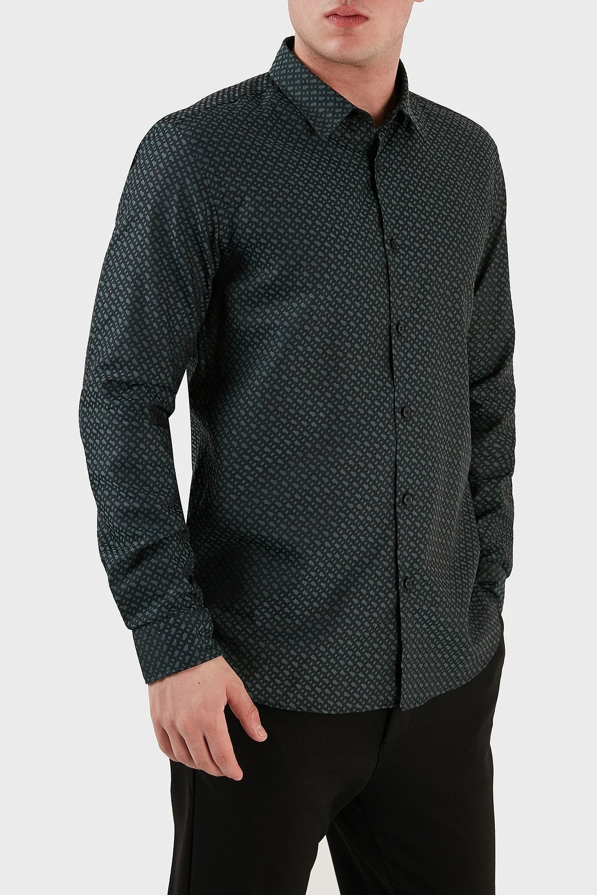 Boss Desenli % 100 Pamuk Slim Fit Erkek Gömlek 50483697 445 YEŞİL - 4
