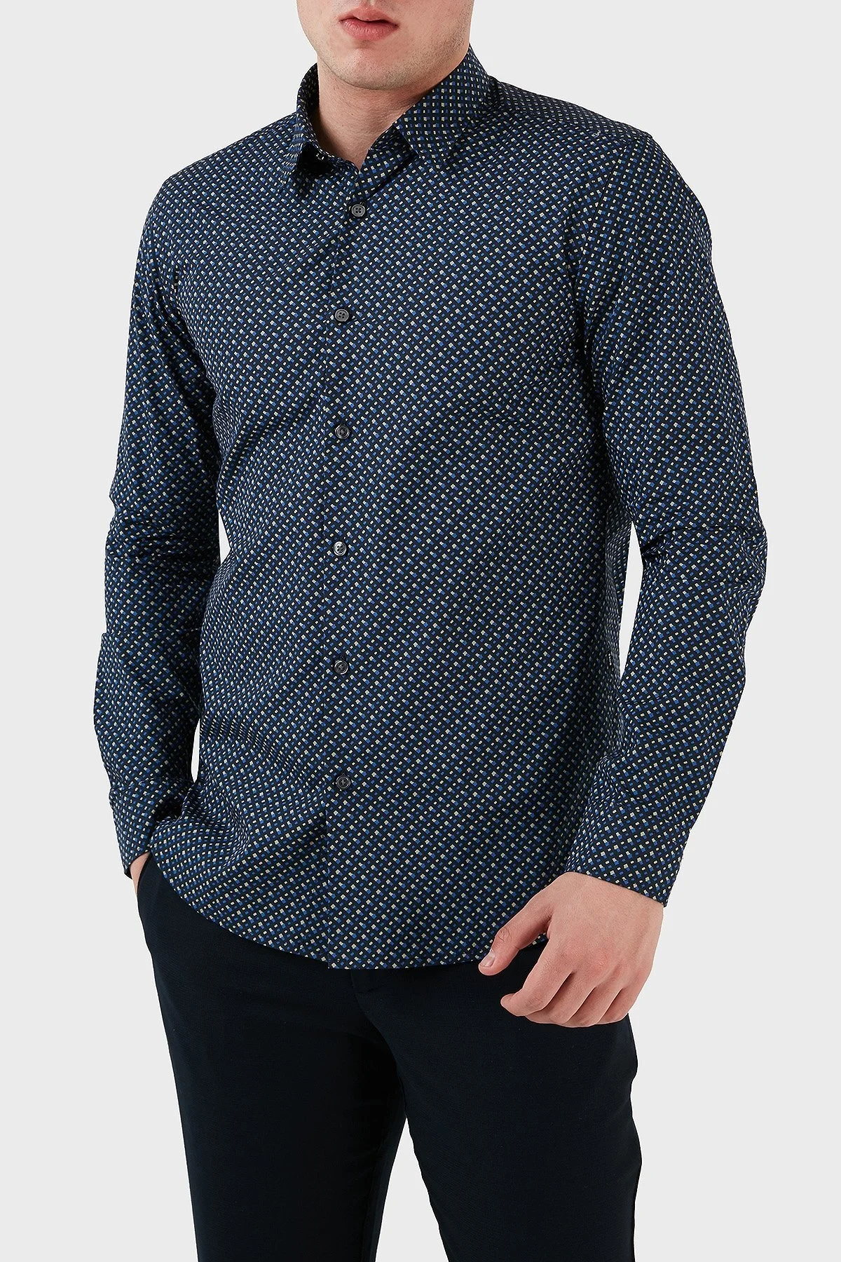 Boss Desenli % 100 Pamuk Slim Fit Erkek Gömlek 50488041 404 LACİVERT - 1