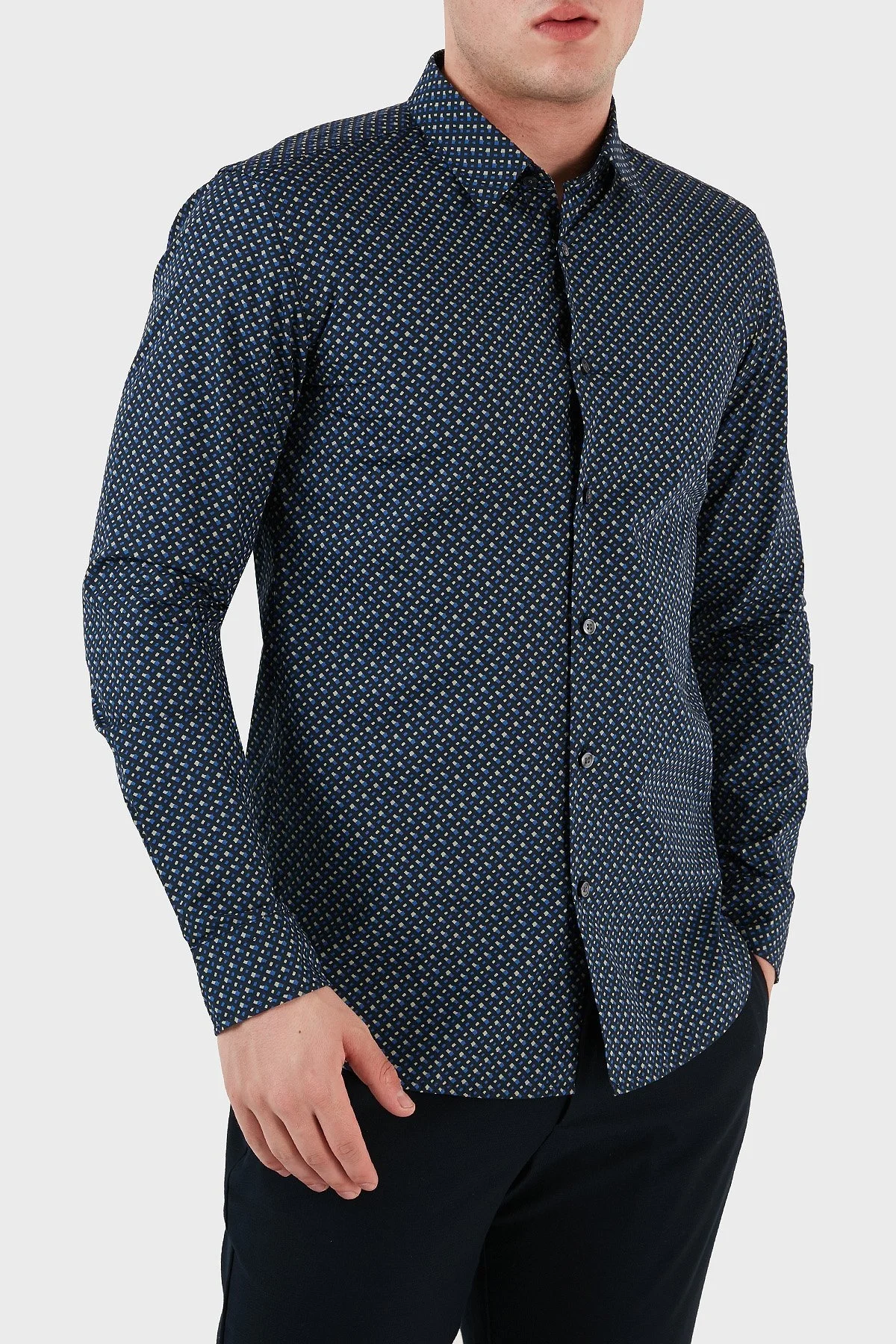 Boss Desenli % 100 Pamuk Slim Fit Erkek Gömlek 50488041 404 LACİVERT - 2