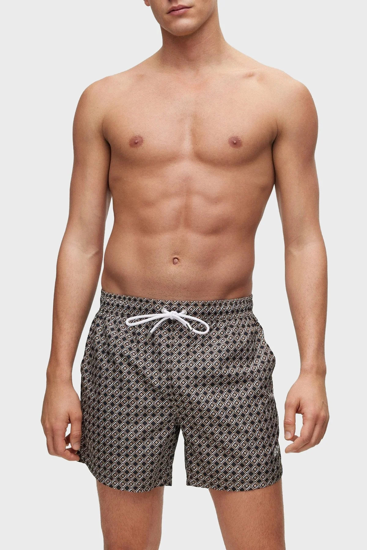 Boss Desenli Deniz Şortu Belden Bağlamalı Cepli Erkek Mayo Short 50491580 260 BEJ - 1