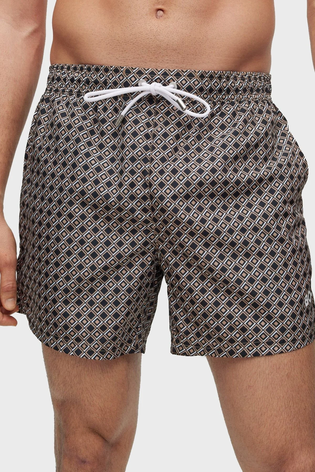 Boss Desenli Deniz Şortu Belden Bağlamalı Cepli Erkek Mayo Short 50491580 260 BEJ - 2