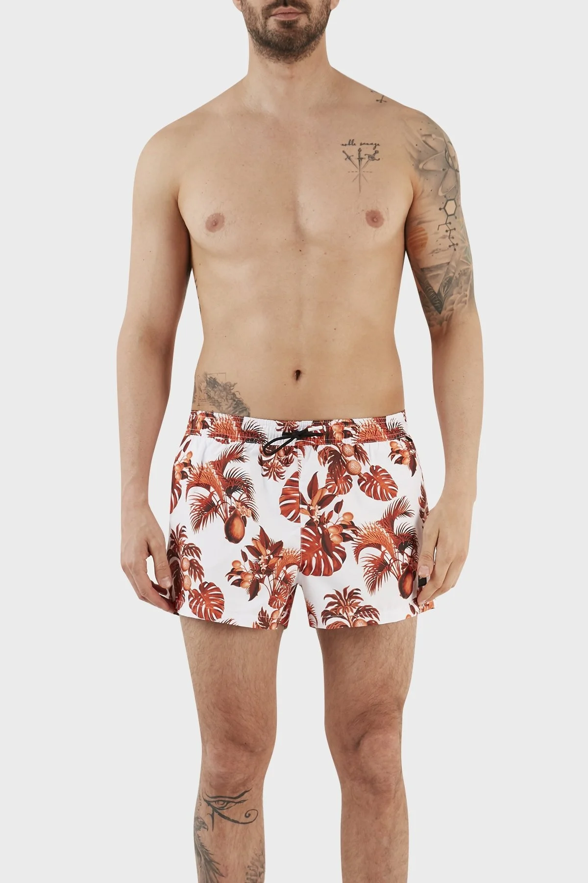 Boss Desenli Deniz Şortu Çabuk Kuruyan Erkek Mayo Short 50469328 100 BEYAZ - 1