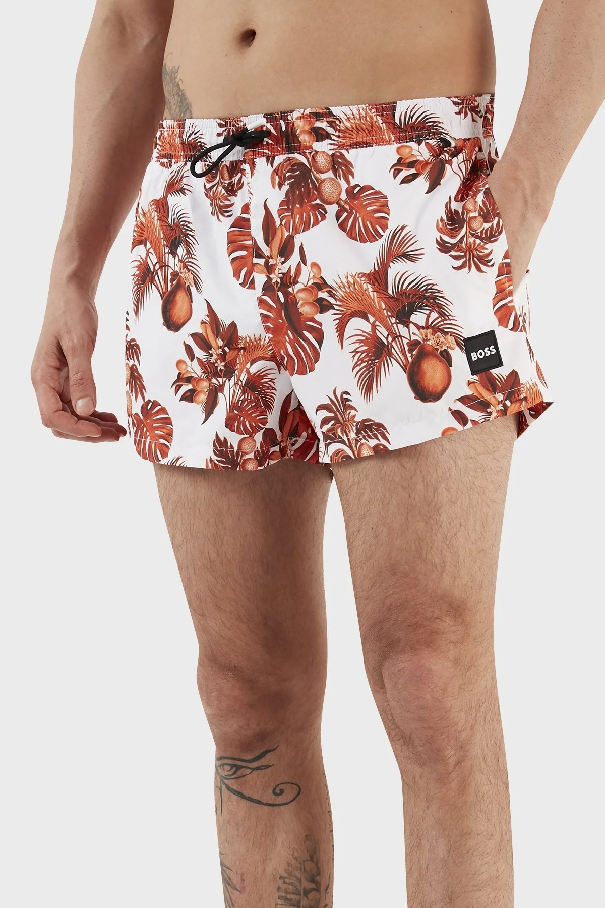 Boss Desenli Deniz Şortu Çabuk Kuruyan Erkek Mayo Short 50469328 100 BEYAZ - 2