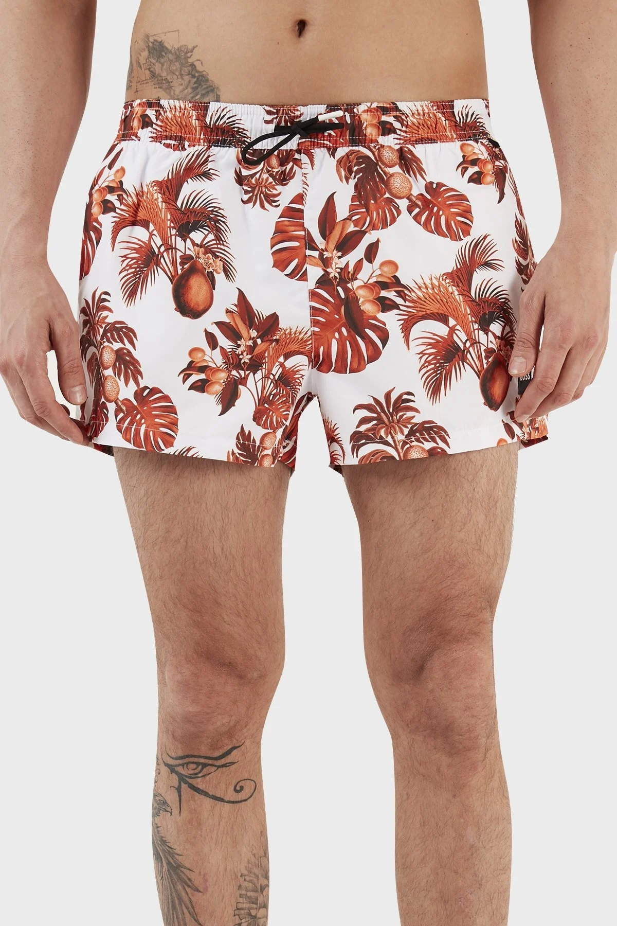 Boss Desenli Deniz Şortu Çabuk Kuruyan Erkek Mayo Short 50469328 100 BEYAZ - 4