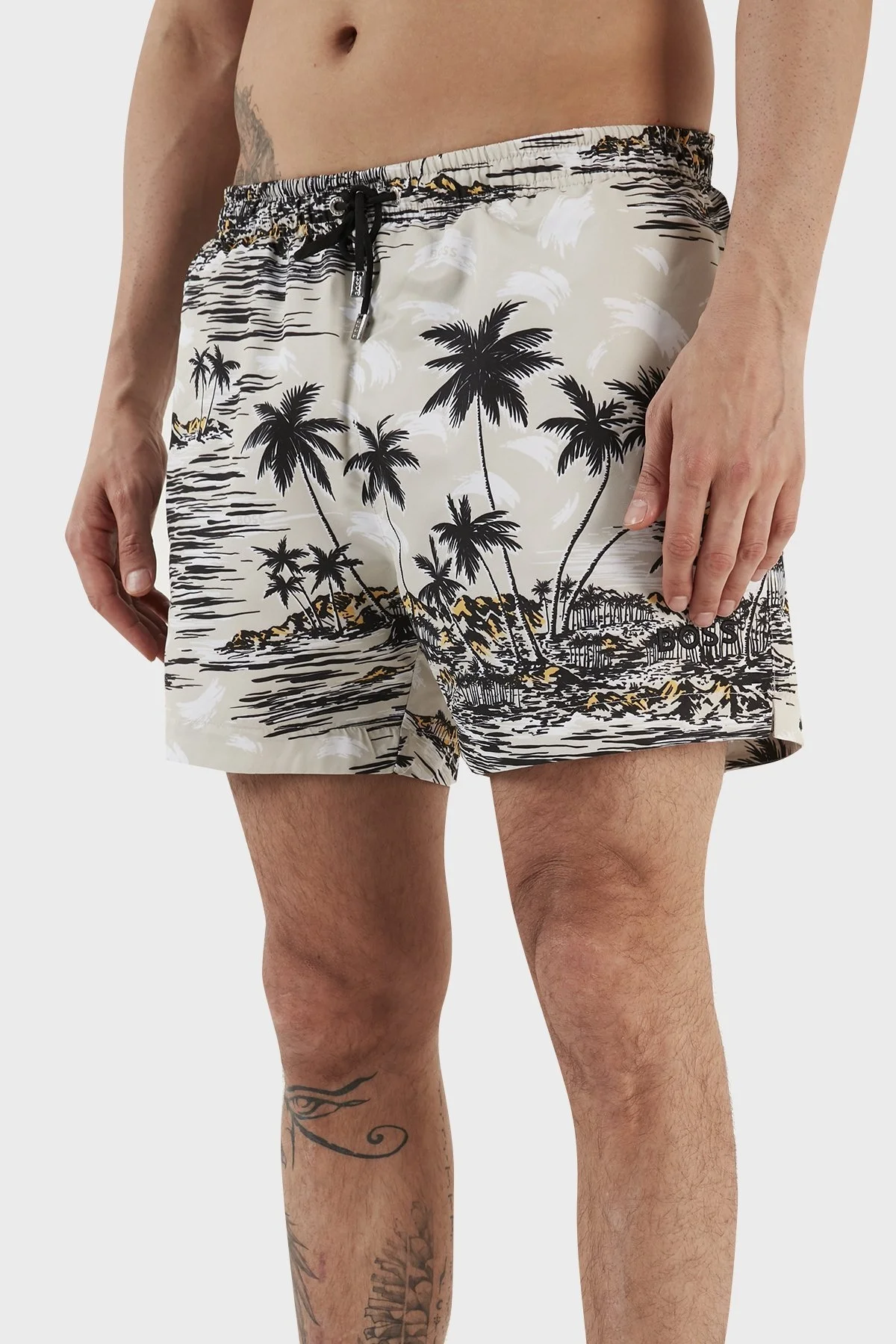 Boss Desenli Deniz Şortu Çabuk Kuruyan Erkek Mayo Short 50469489 100 BEYAZ - 3