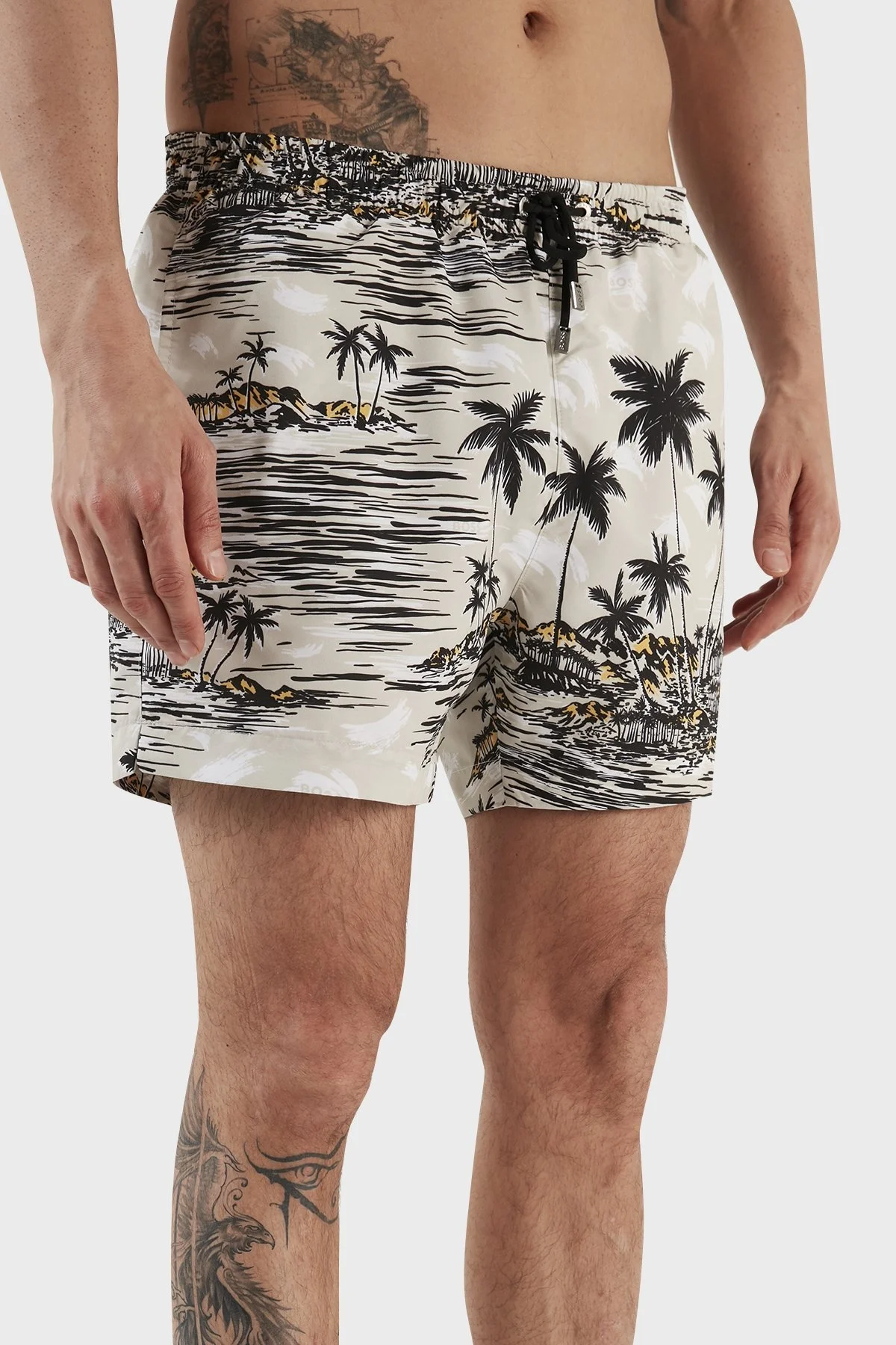 Boss Desenli Deniz Şortu Çabuk Kuruyan Erkek Mayo Short 50469489 100 BEYAZ - 4