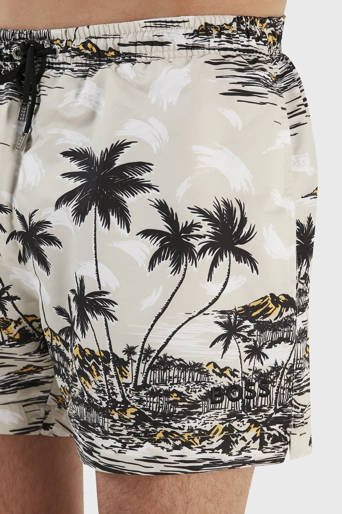 Boss Desenli Deniz Şortu Çabuk Kuruyan Erkek Mayo Short 50469489 100 BEYAZ - 5