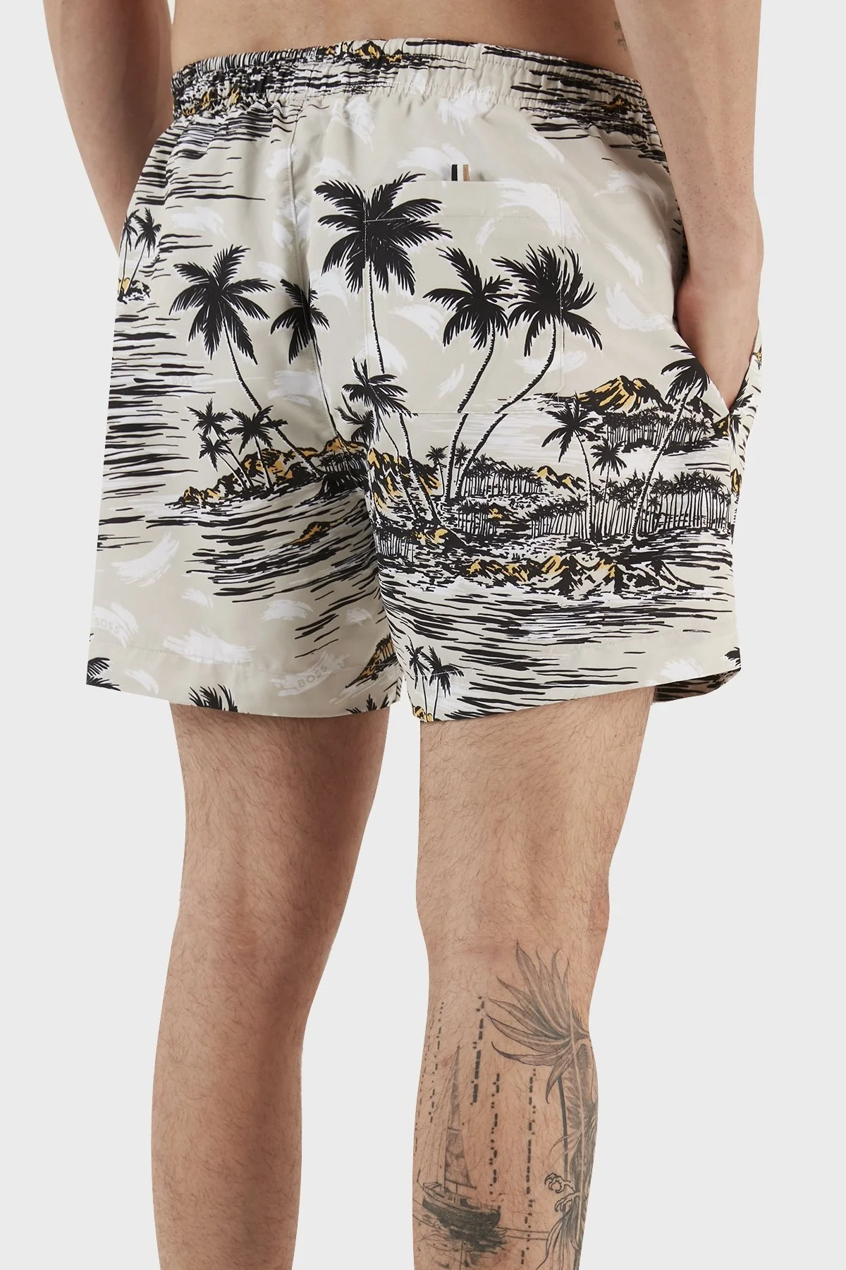 Boss Desenli Deniz Şortu Çabuk Kuruyan Erkek Mayo Short 50469489 100 BEYAZ - 6