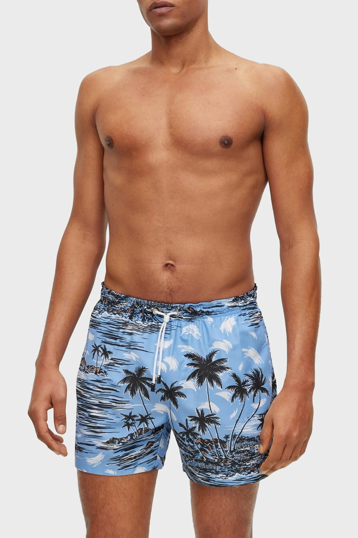 Boss Desenli Deniz Şortu Çabuk Kuruyan Erkek Mayo Short 50469489 492 MAVİ - 1