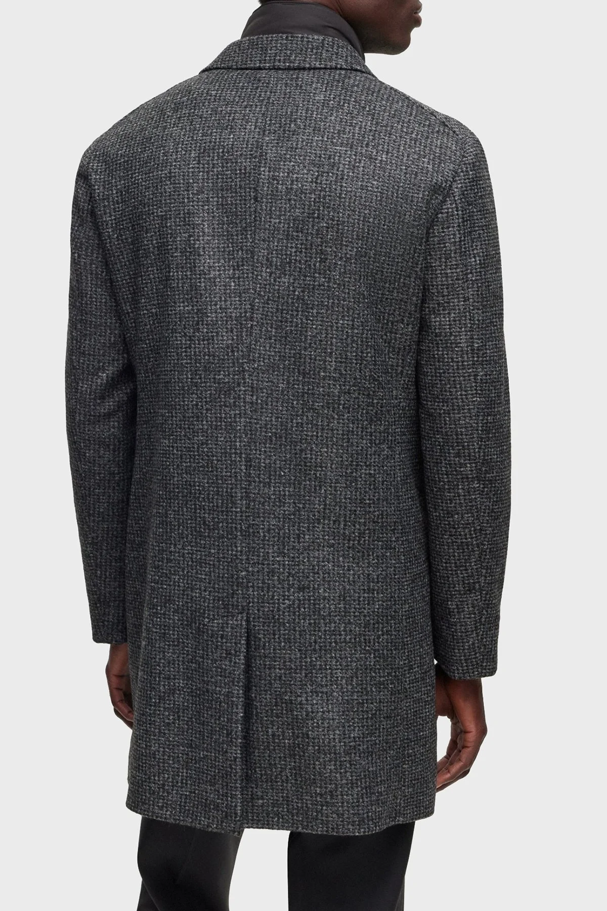 Boss Desenli Fermuarlı İç Yelekli Yün Karışımlı Slim Fit Erkek Kaban 50502319 001 SİYAH - 4