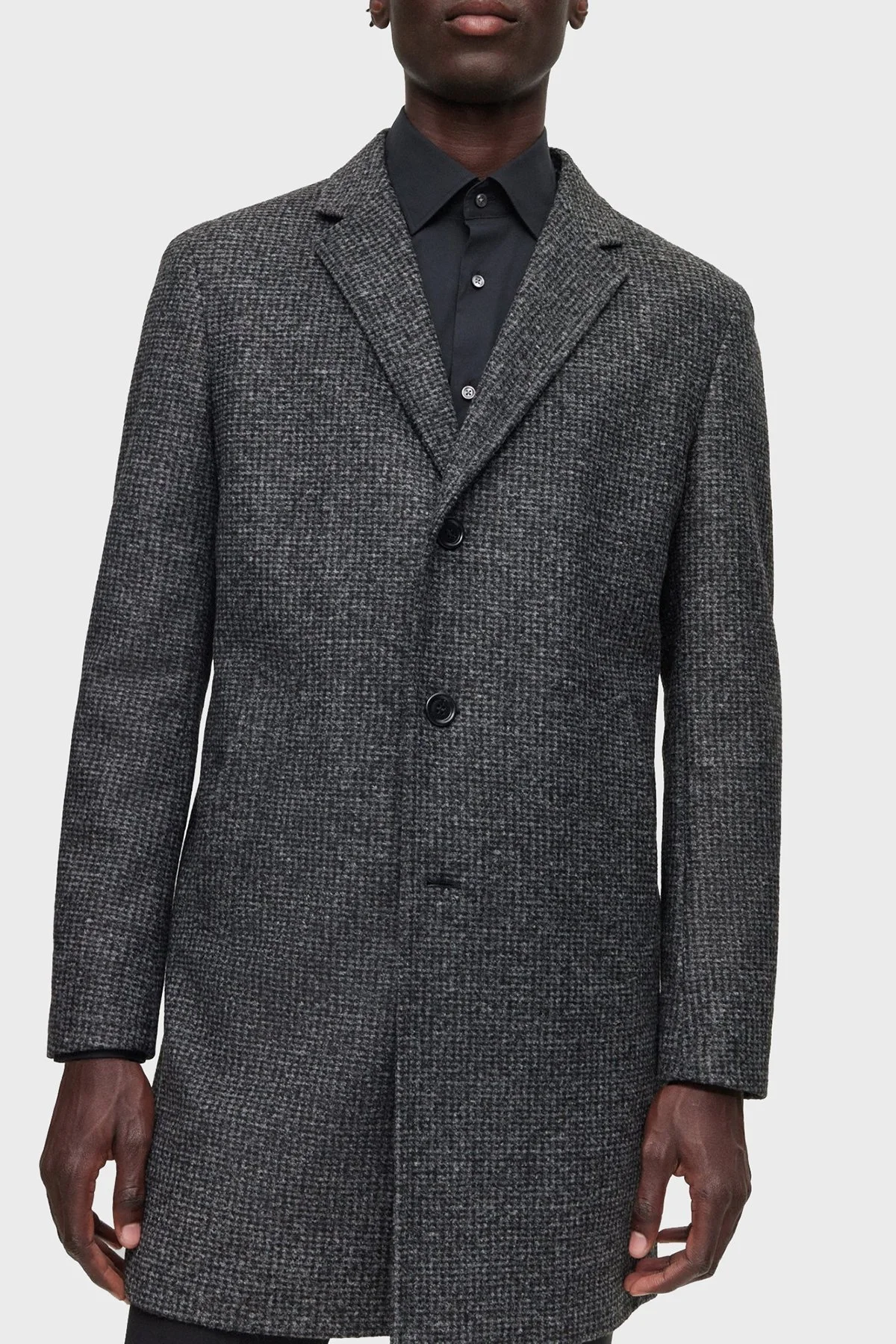 Boss Desenli Fermuarlı İç Yelekli Yün Karışımlı Slim Fit Erkek Kaban 50502319 001 SİYAH - 5