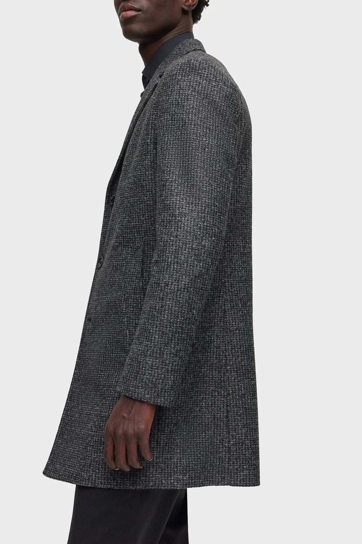 Boss Desenli Fermuarlı İç Yelekli Yün Karışımlı Slim Fit Erkek Kaban 50502319 001 SİYAH - 6