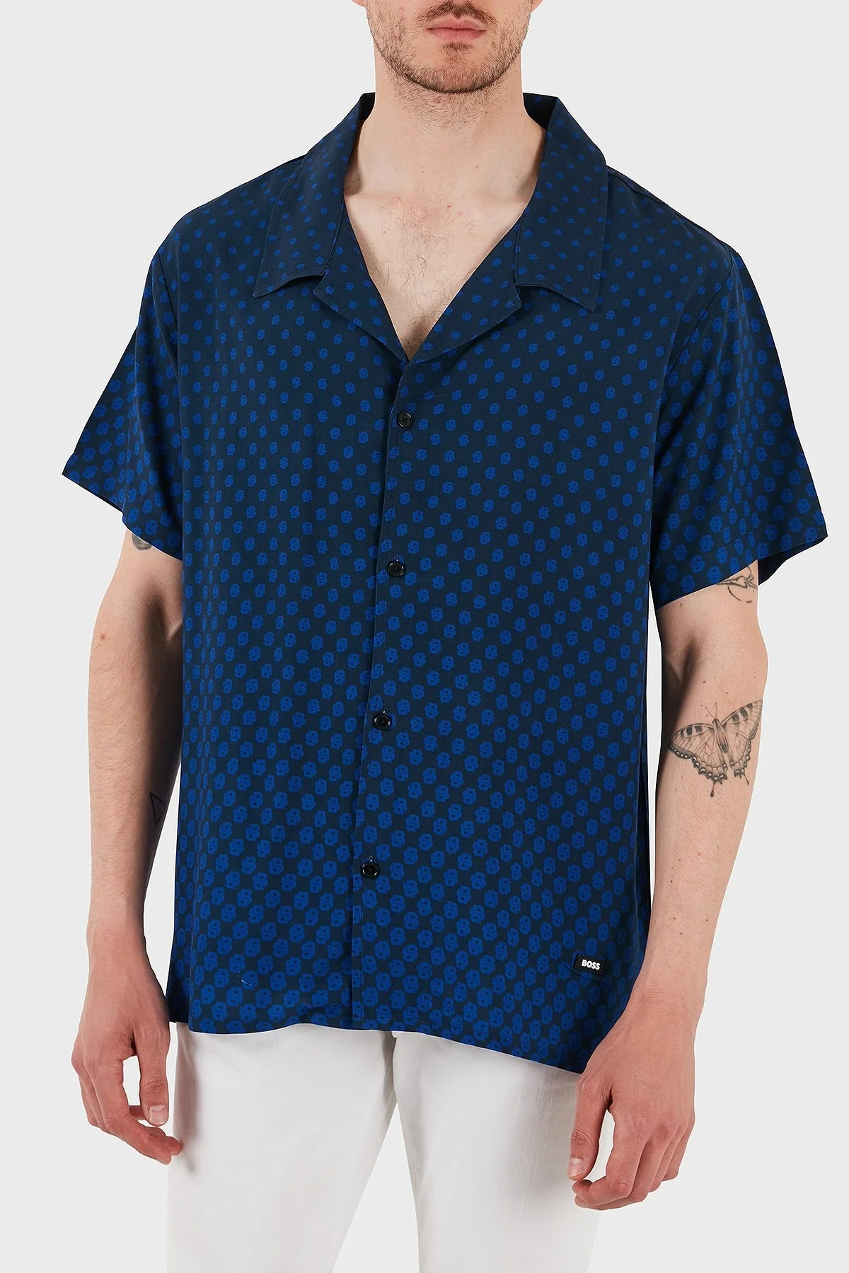 Boss Desenli Regular Fit Kısa Kollu Erkek Gömlek 50535793 413 LACİVERT - 1