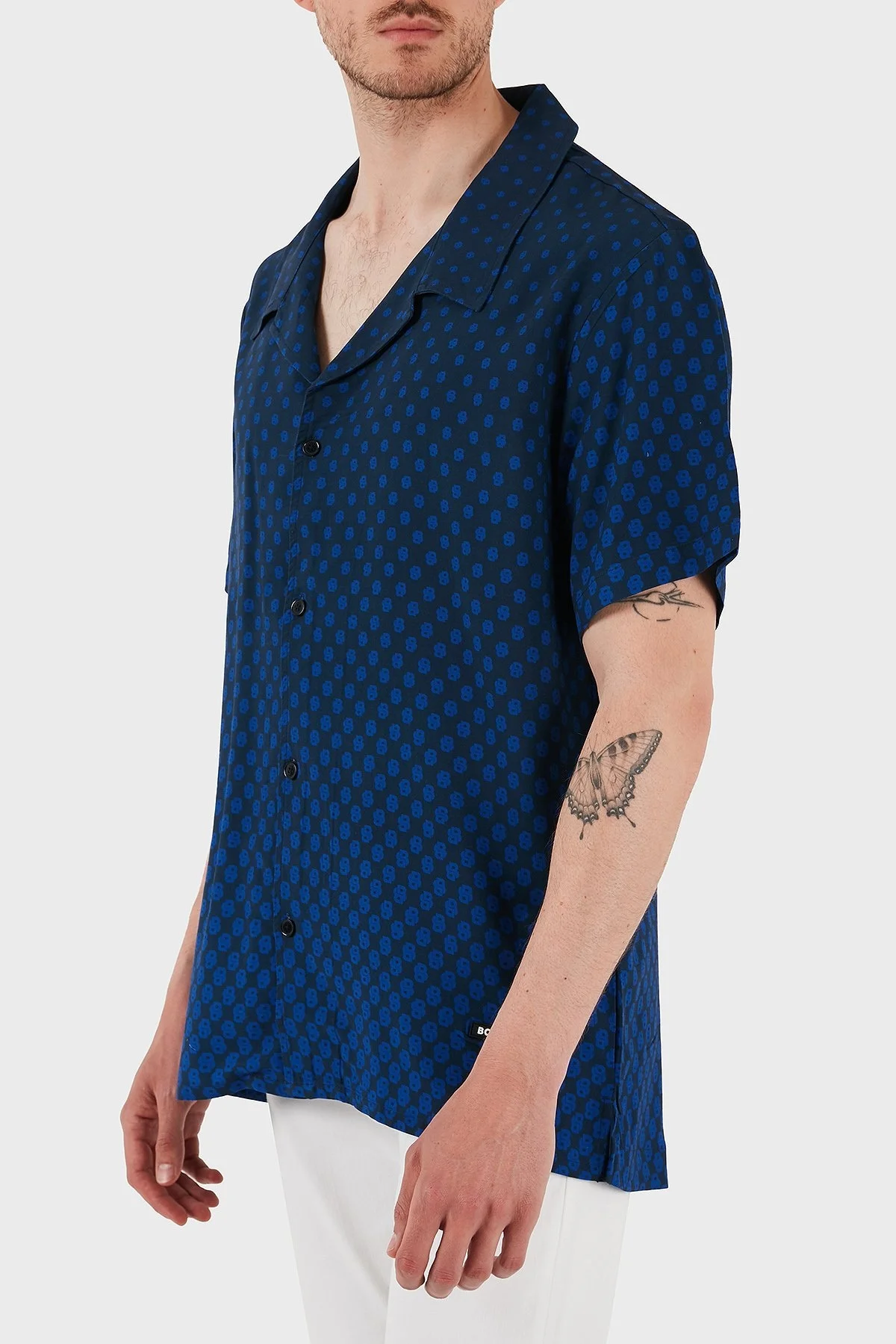 Boss Desenli Regular Fit Kısa Kollu Erkek Gömlek 50535793 413 LACİVERT - 3