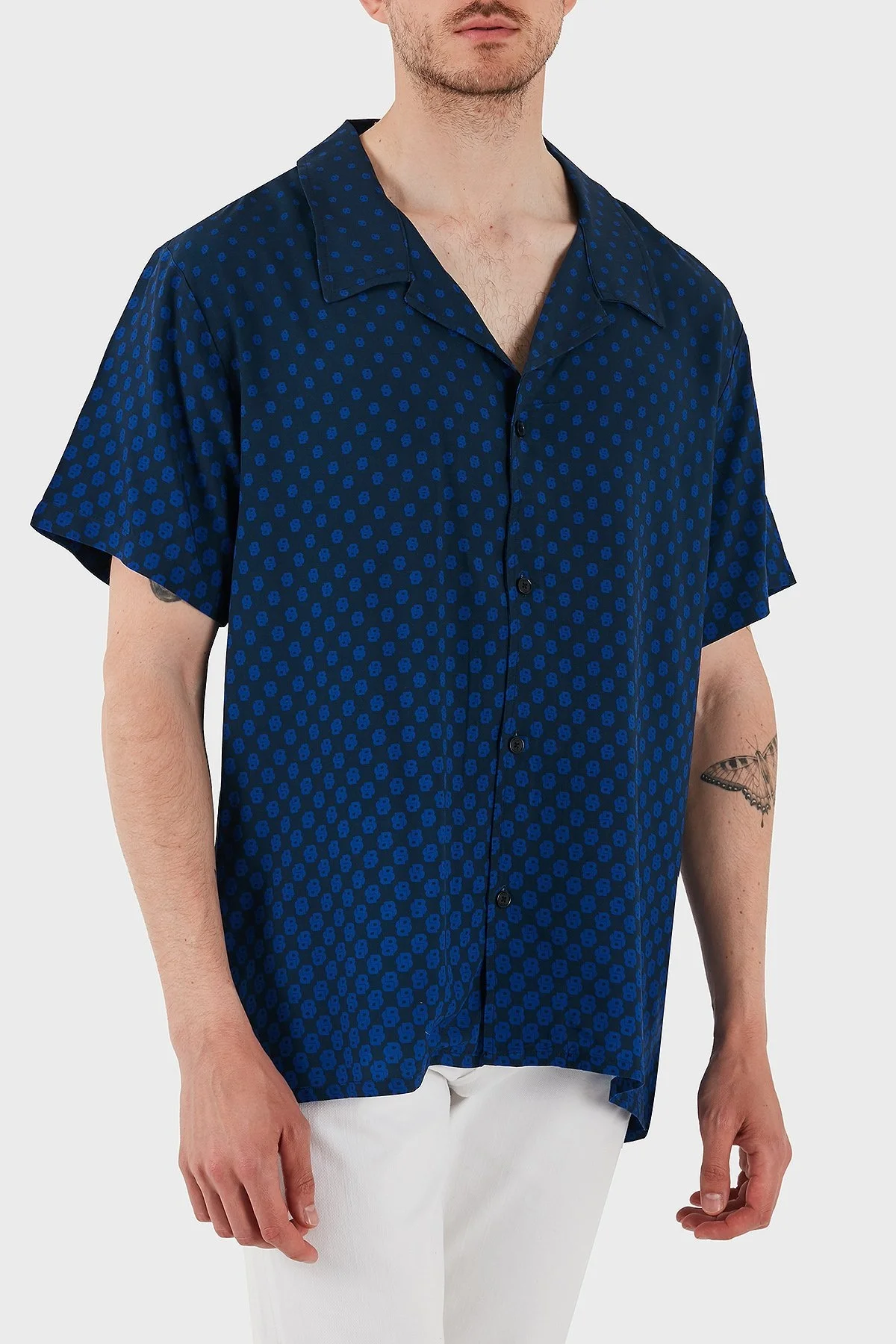 Boss Desenli Regular Fit Kısa Kollu Erkek Gömlek 50535793 413 LACİVERT - 4