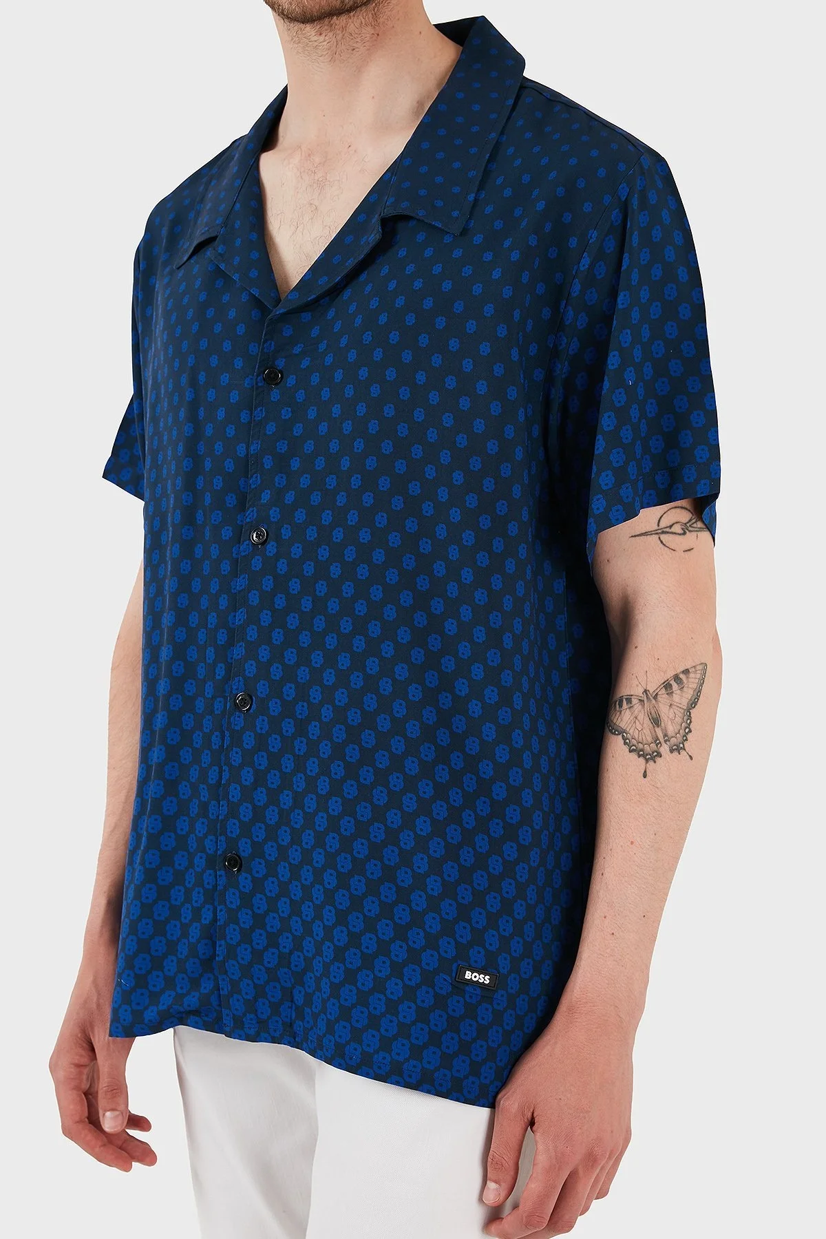 Boss Desenli Regular Fit Kısa Kollu Erkek Gömlek 50535793 413 LACİVERT - 5