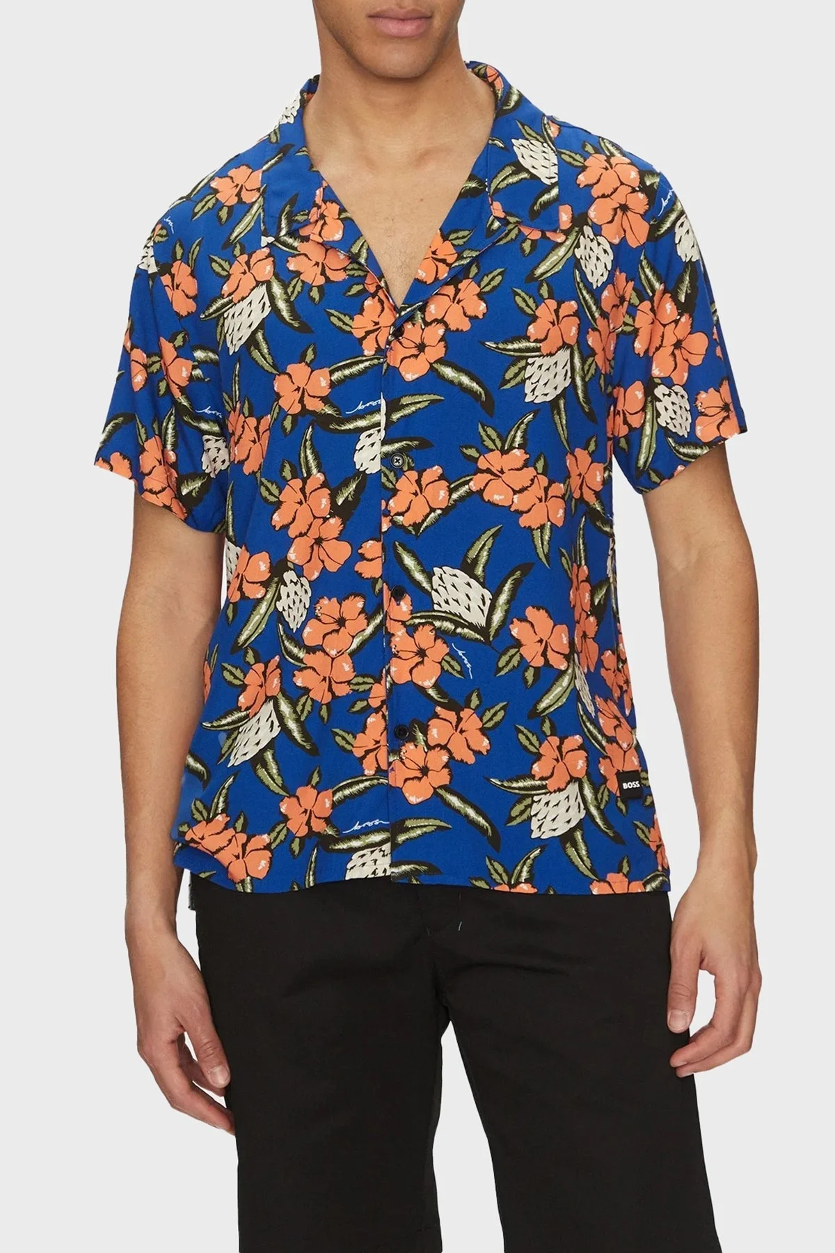 Boss Desenli Regular Fit Kısa Kollu Erkek Gömlek 50535793 427 MAVİ - 1