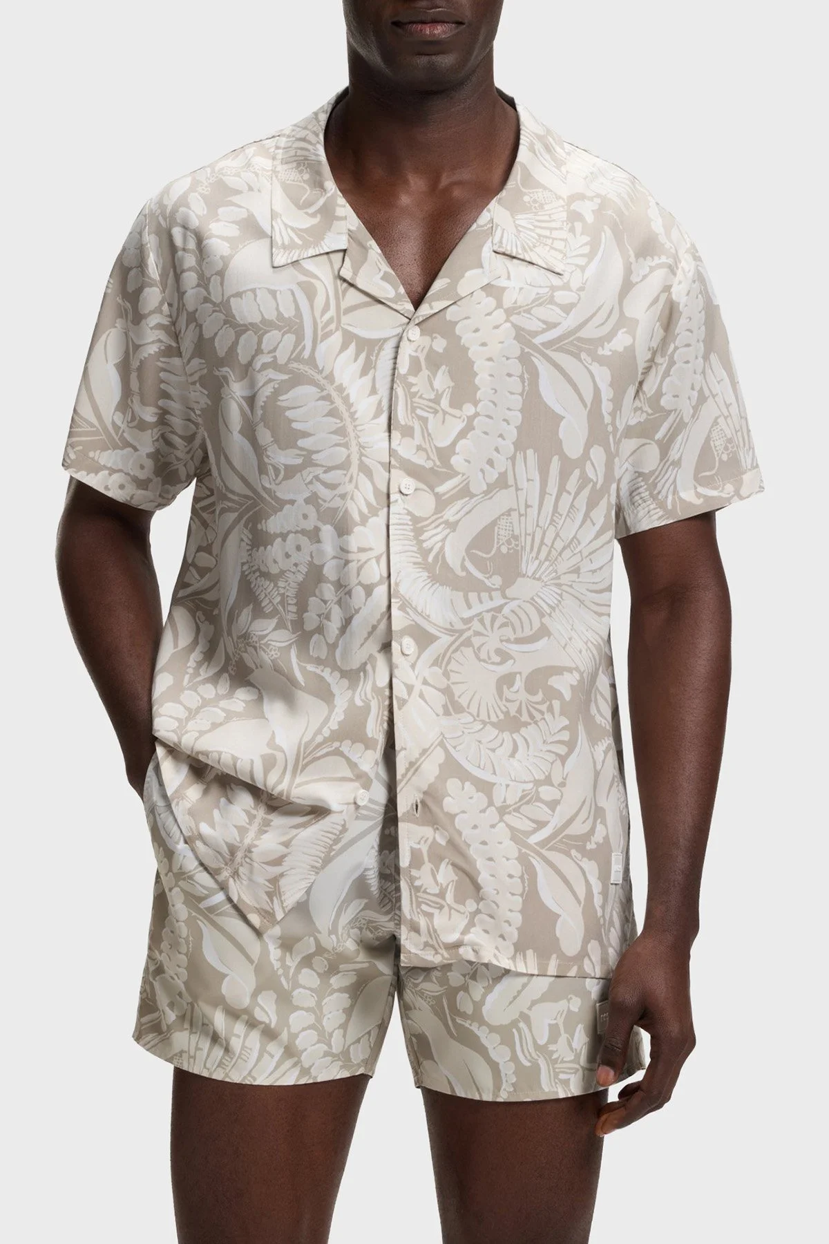 Boss Desenli Regular Fit Klasik Yaka Kısa Kollu Erkek Gömlek 50535793 274 BEJ - 1