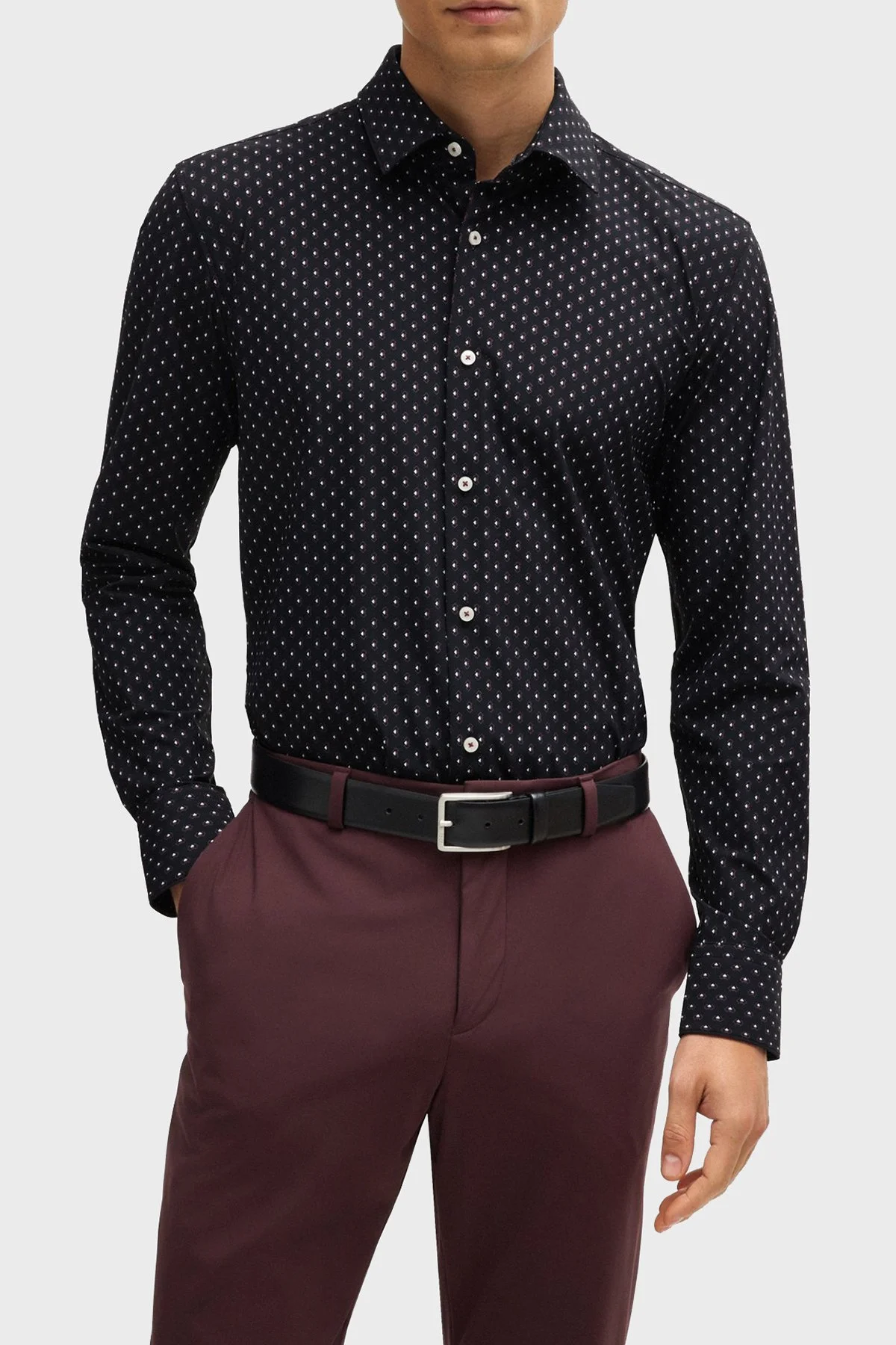 Boss Desenli Slim Fit Erkek Gömlek 50520055 001 SİYAH - 1