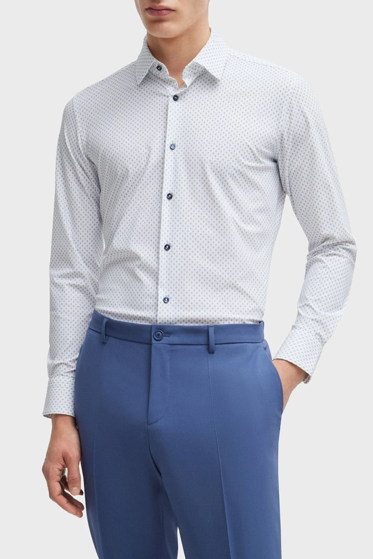 Boss Desenli Slim Fit Erkek Gömlek 50520055 100 BEYAZ - 7