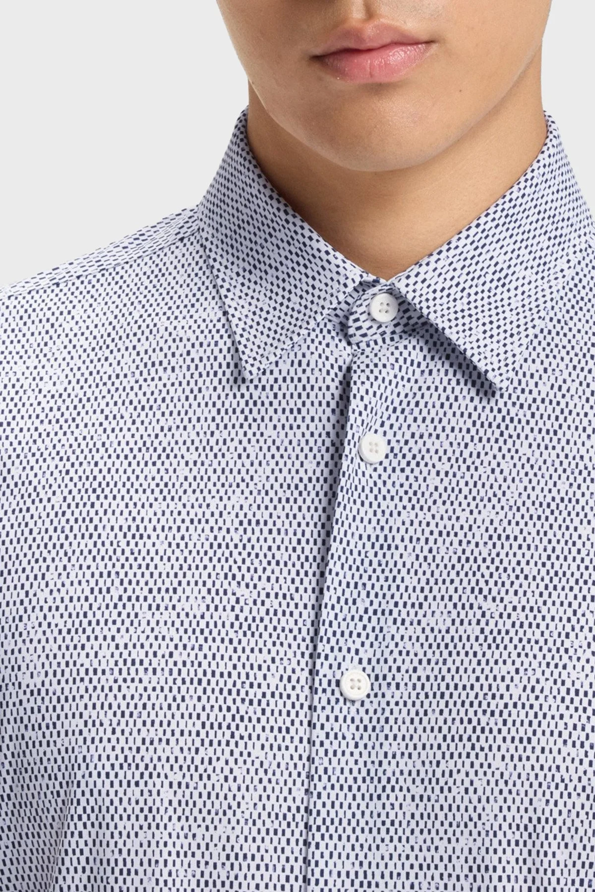 Boss Desenli Slim Fit Streç Uzun Kollu Erkek Gömlek 50545269 410 BEYAZ-LACİVERT - 4