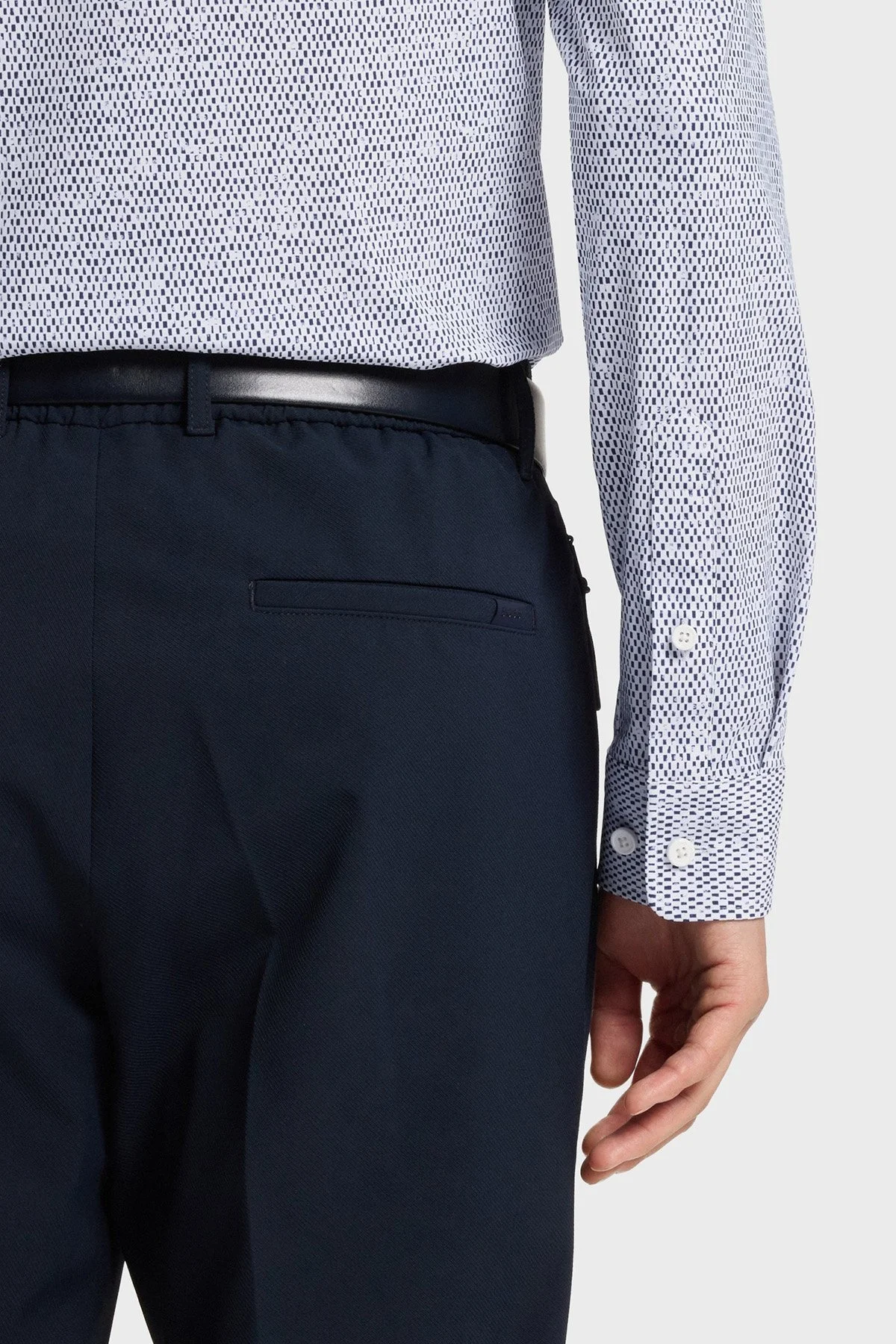 Boss Desenli Slim Fit Streç Uzun Kollu Erkek Gömlek 50545269 410 BEYAZ-LACİVERT - 5