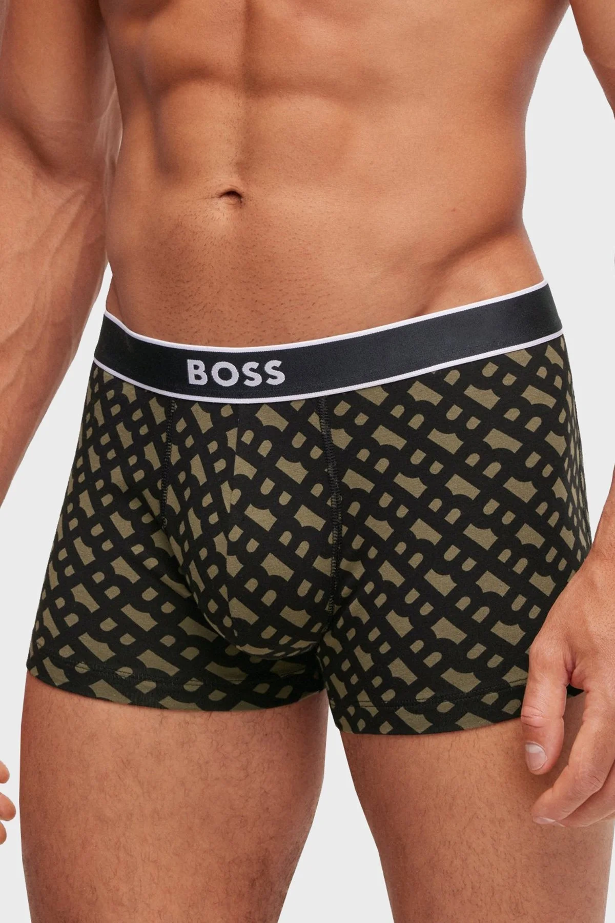 Boss Desenli Streç Pamuklu Konforlu Erkek Boxer 50479053 304 SİYAH-HAKİ - 4