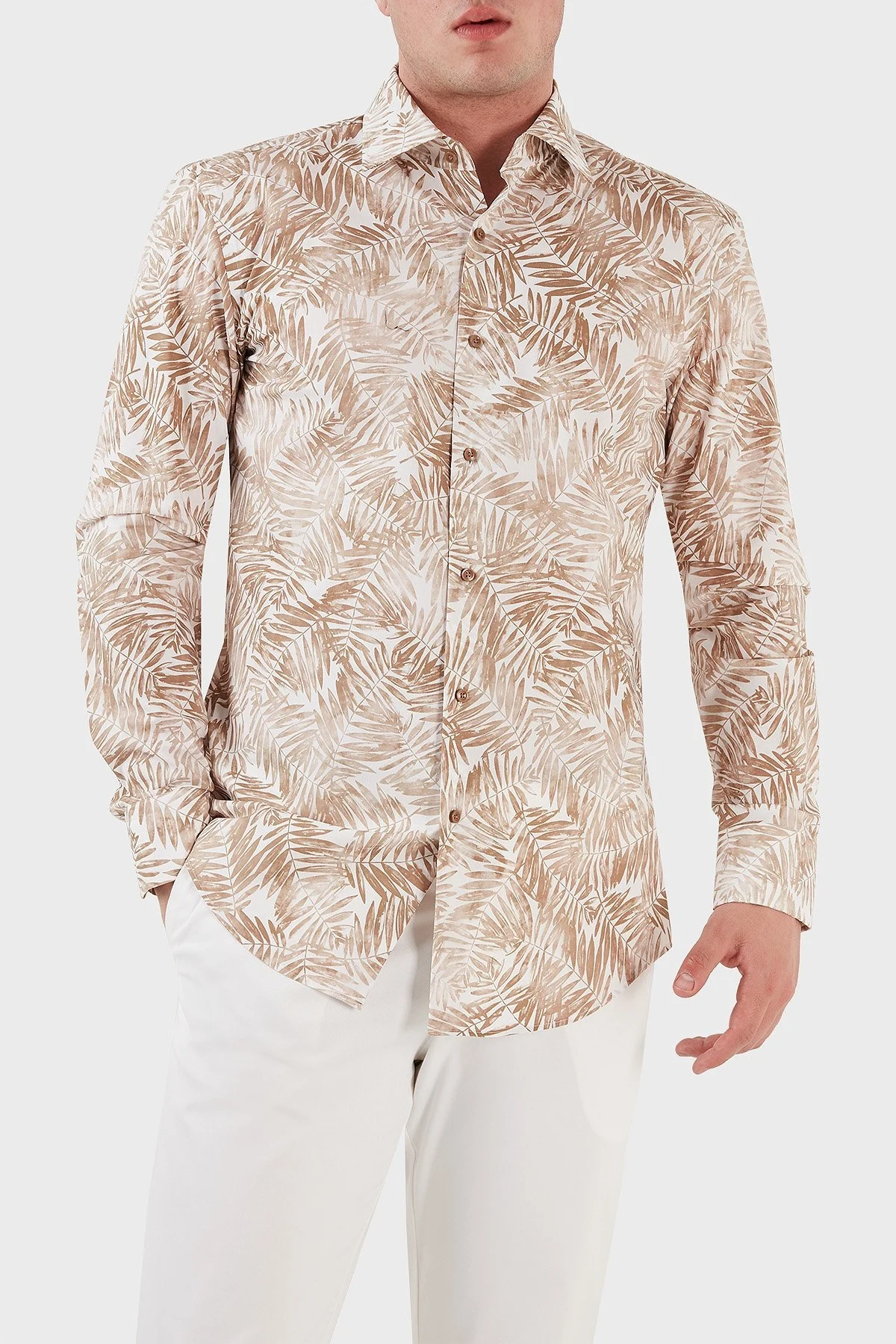 Boss Desenli Streç Pamuklu Slim Fit Erkek Gömlek 50490034 260 BEJ - 1