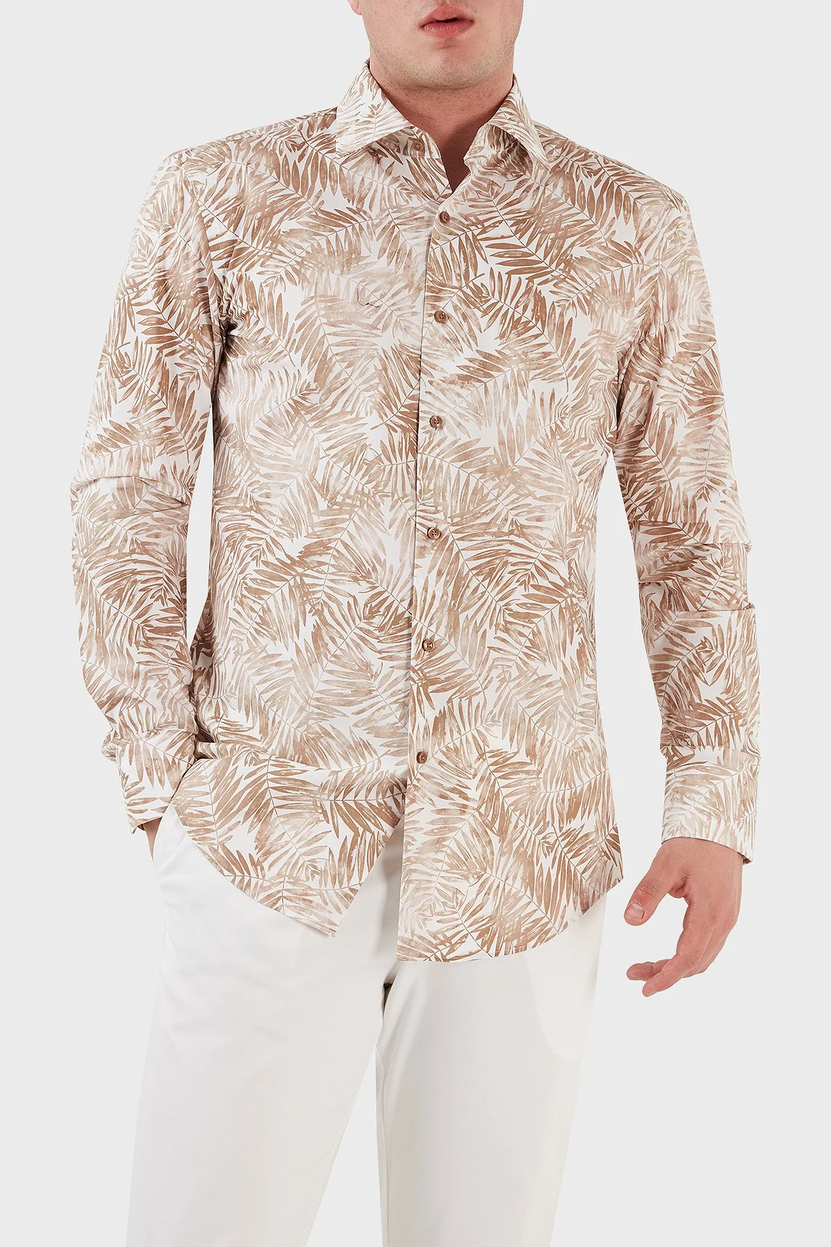 Boss Desenli Streç Pamuklu Slim Fit Erkek Gömlek 50490034 260 BEJ - 1