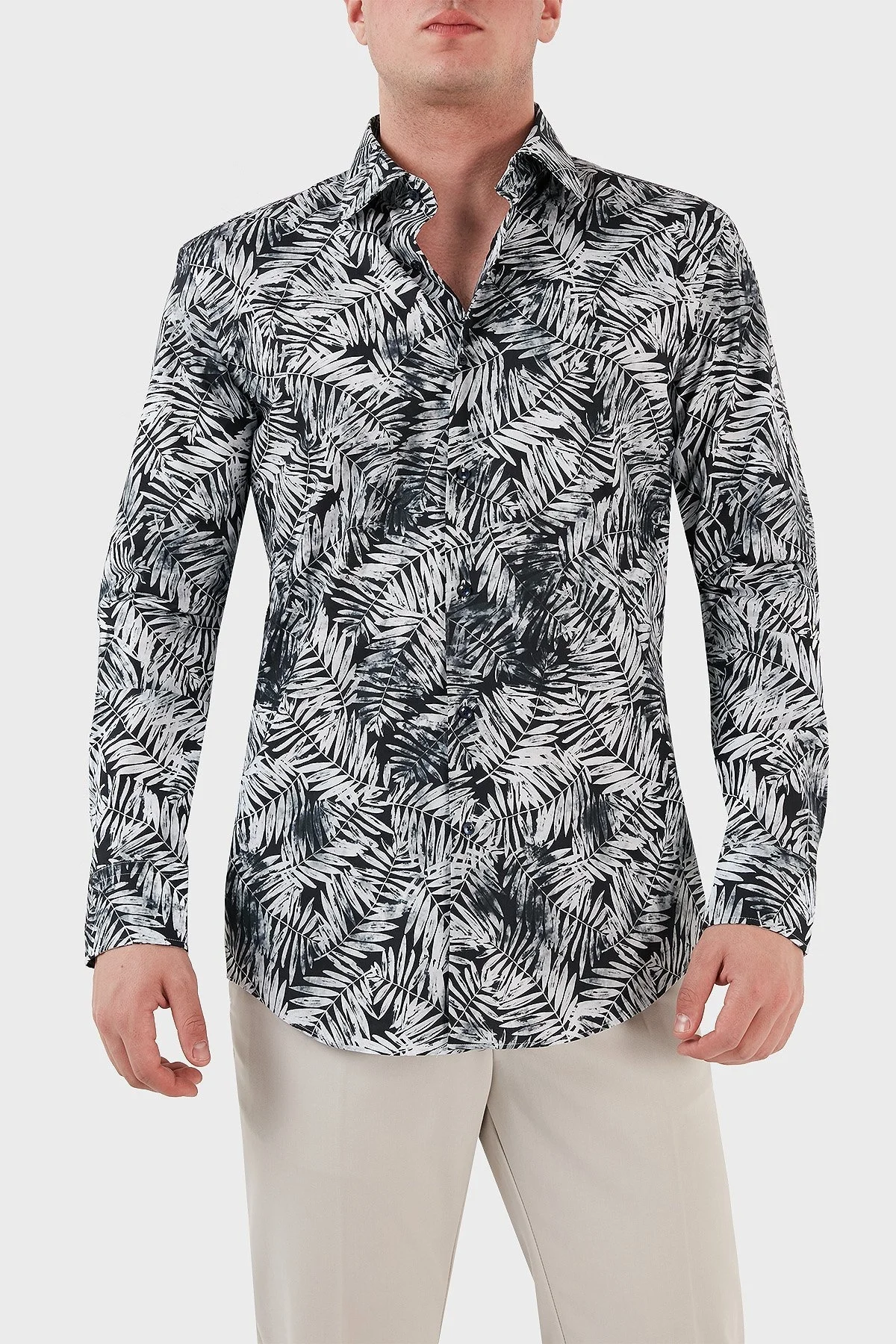 Boss Desenli Streç Pamuklu Slim Fit Erkek Gömlek 50490034 404 LACİVERT - 1