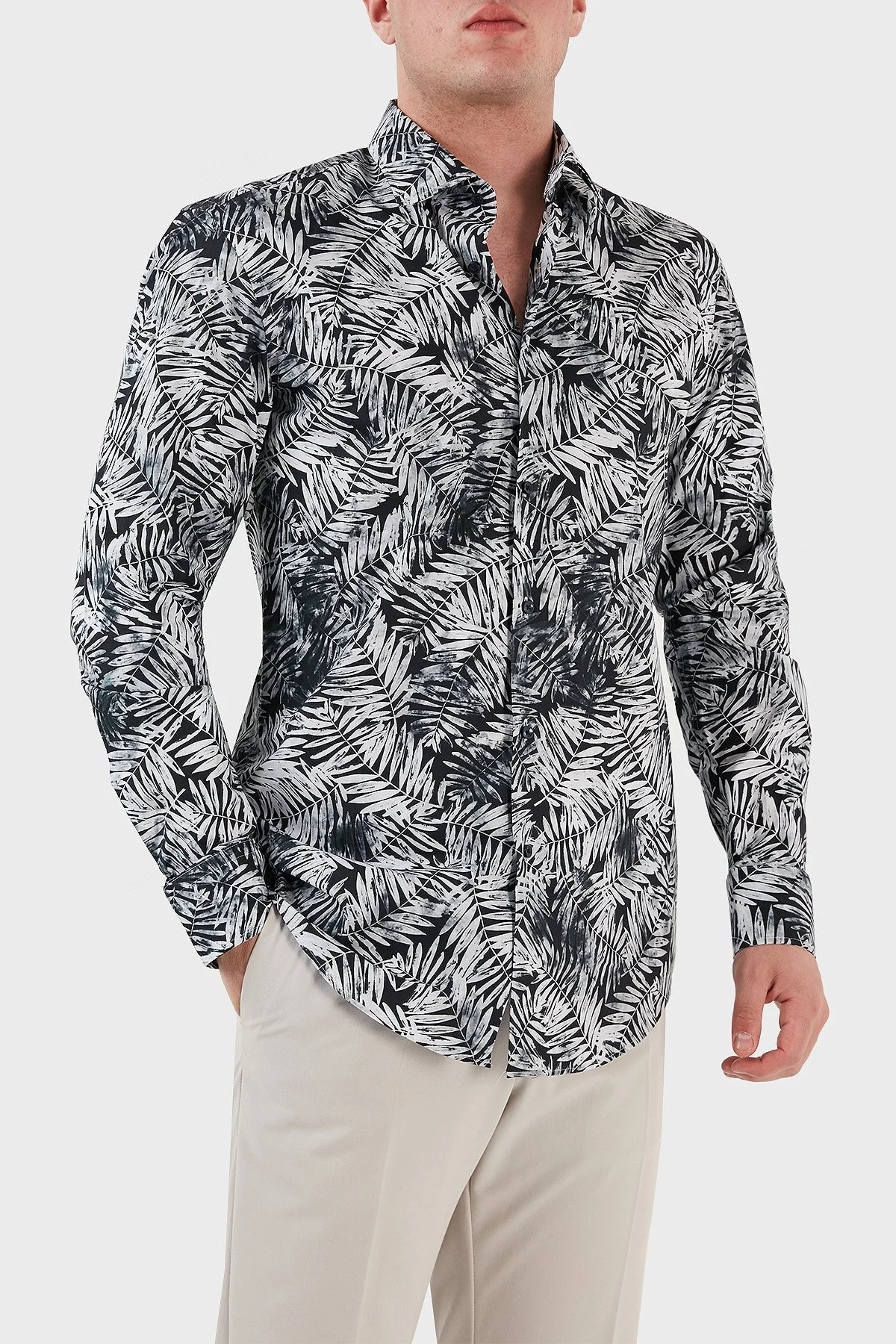 Boss Desenli Streç Pamuklu Slim Fit Erkek Gömlek 50490034 404 LACİVERT - 2