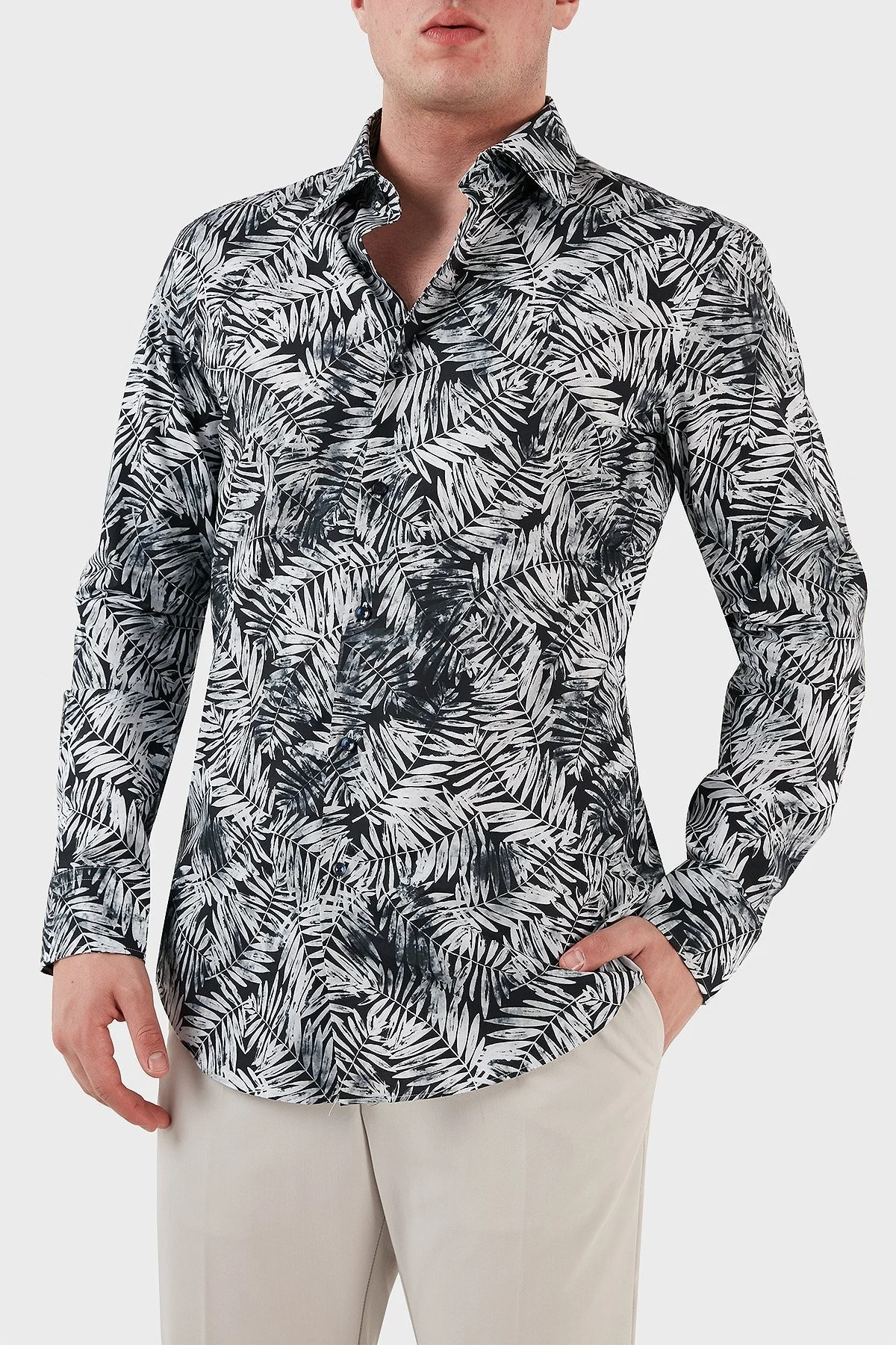 Boss Desenli Streç Pamuklu Slim Fit Erkek Gömlek 50490034 404 LACİVERT - 6