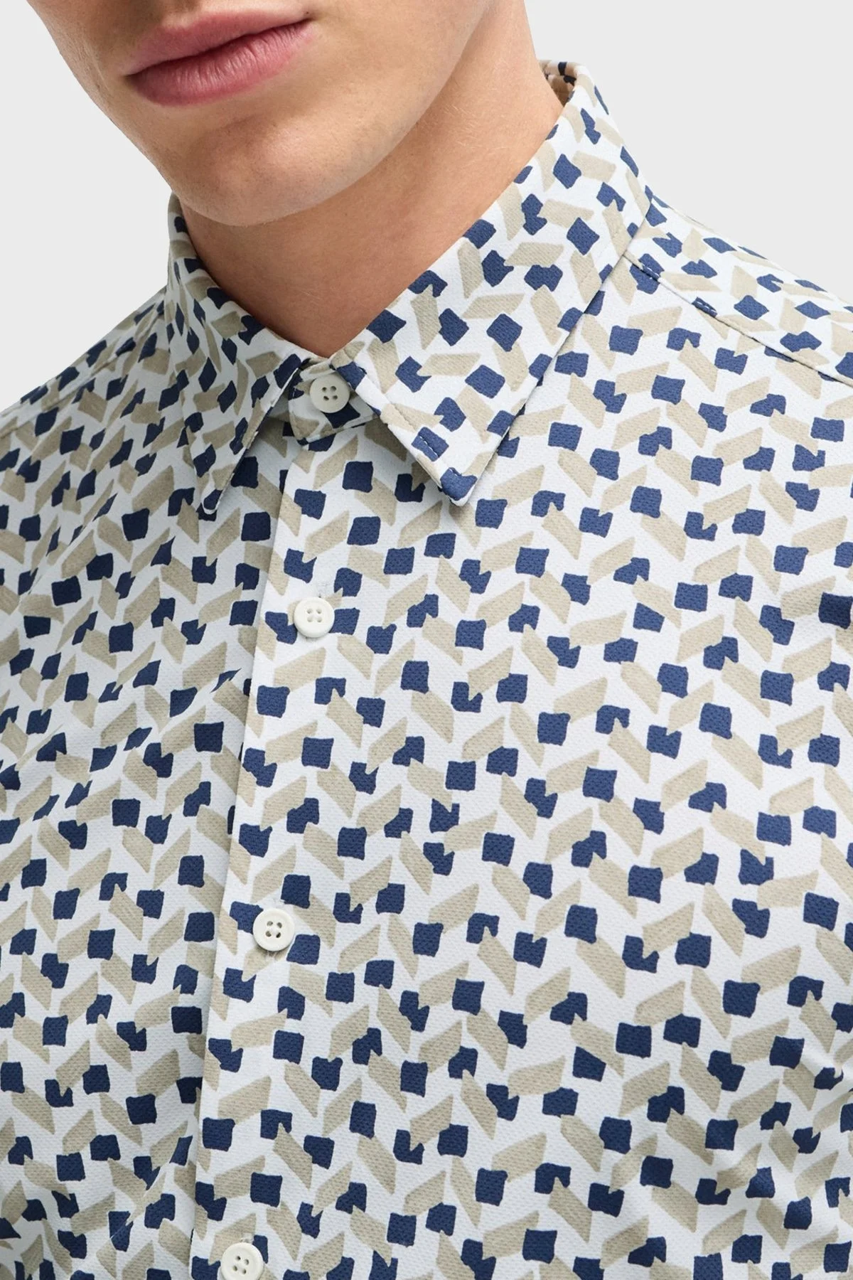 Boss Desenli Streç Slim Fit Erkek Gömlek 50513613 255 BEJ - 5