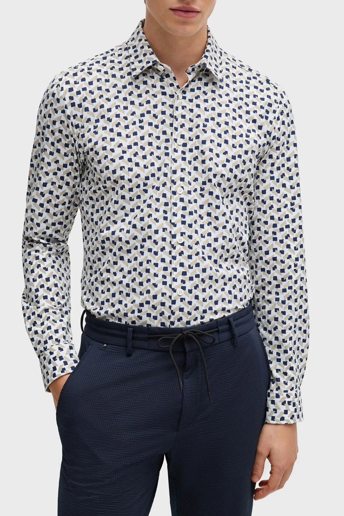 Boss Desenli Streç Slim Fit Erkek Gömlek 50513613 255 Bej - 1