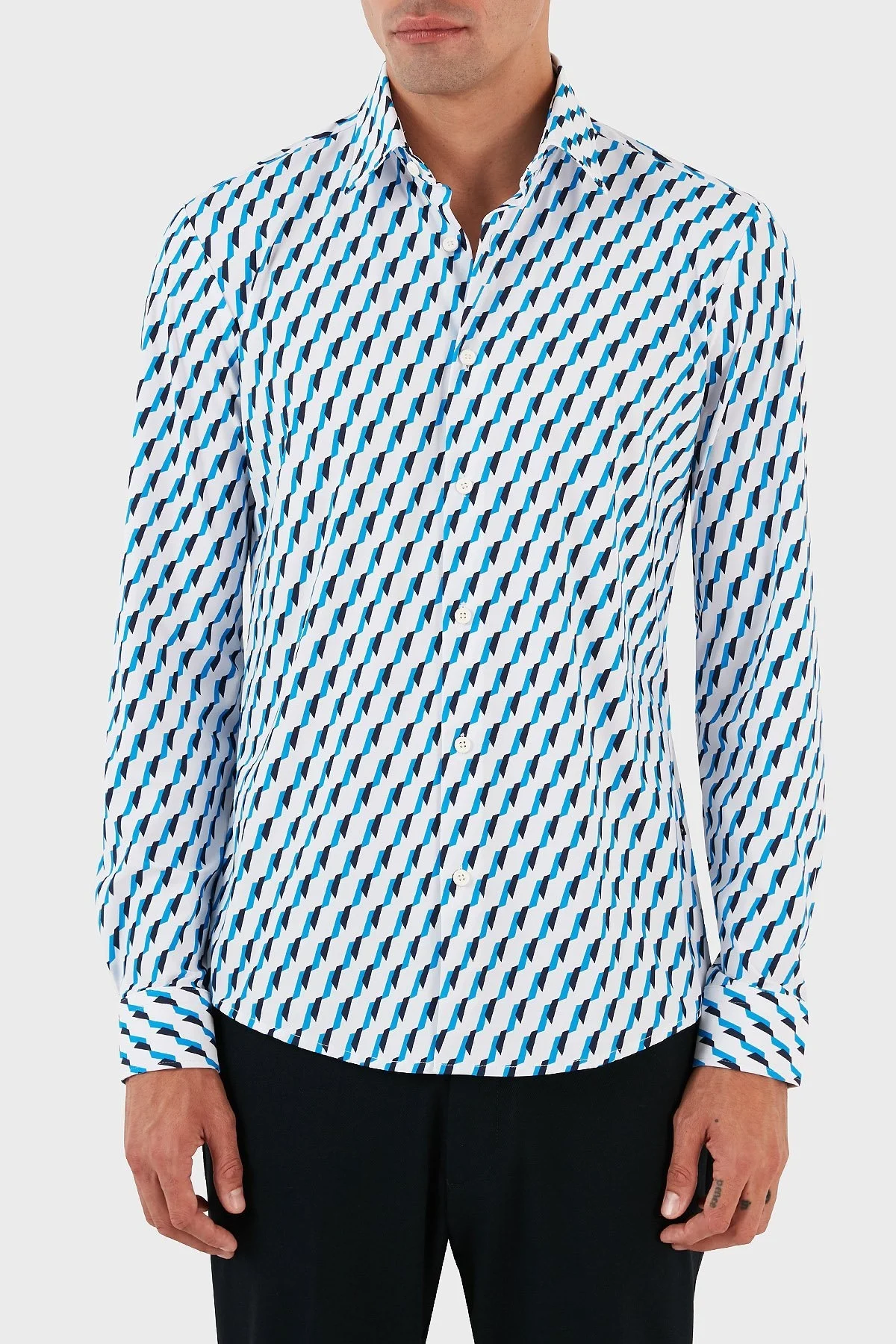 Boss Desenli Uzun Kollu Regular Fit Erkek Gömlek 50497105 432 AÇIK MAVİ - 1