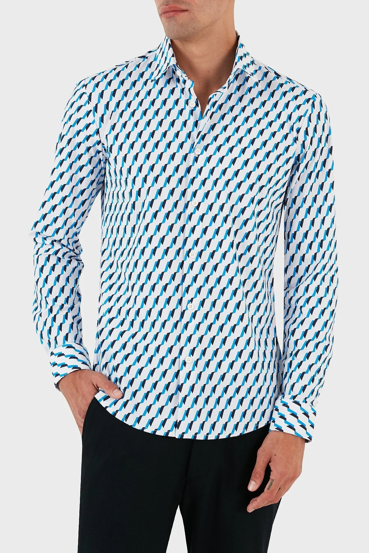 Boss Desenli Uzun Kollu Regular Fit Erkek Gömlek 50497105 432 AÇIK MAVİ - 3