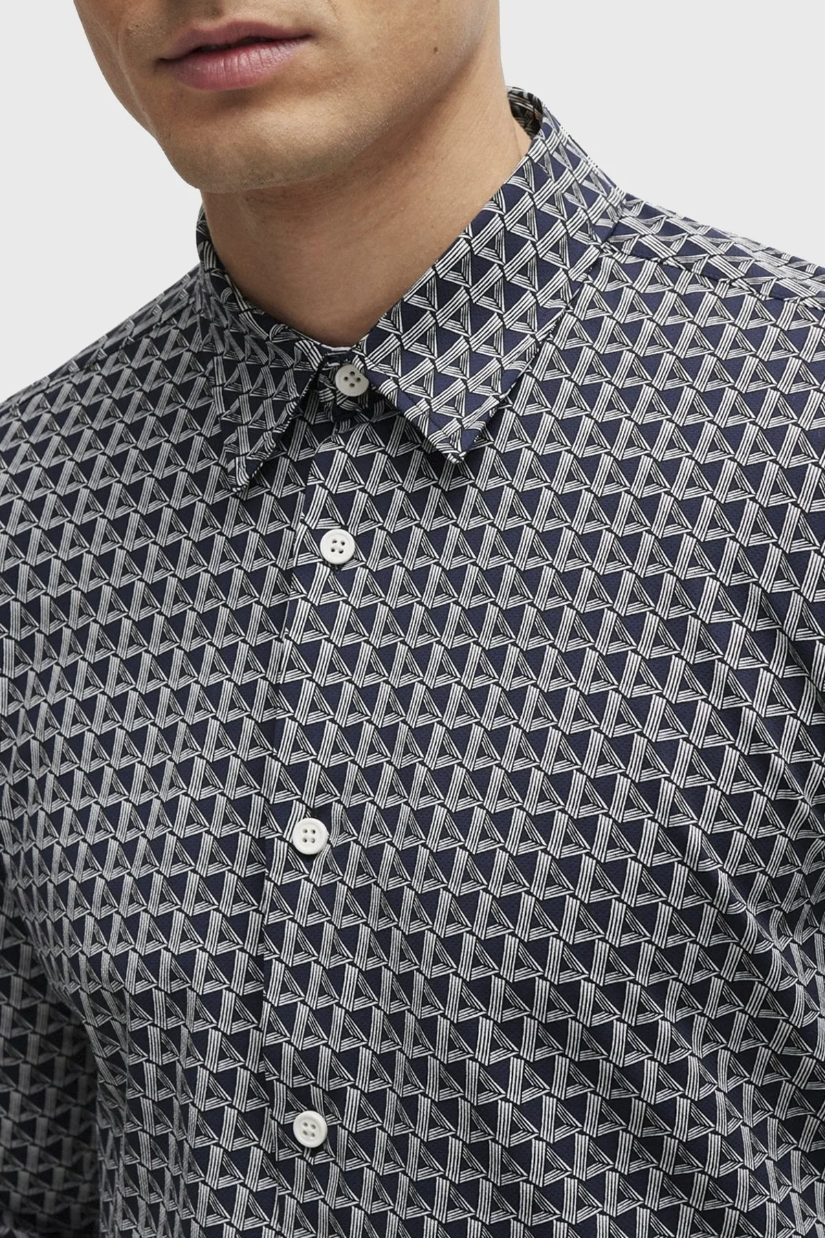 Boss Desenli Uzun Kollu Slim Fit Erkek Gömlek 50513613 404 LACİVERT - 2